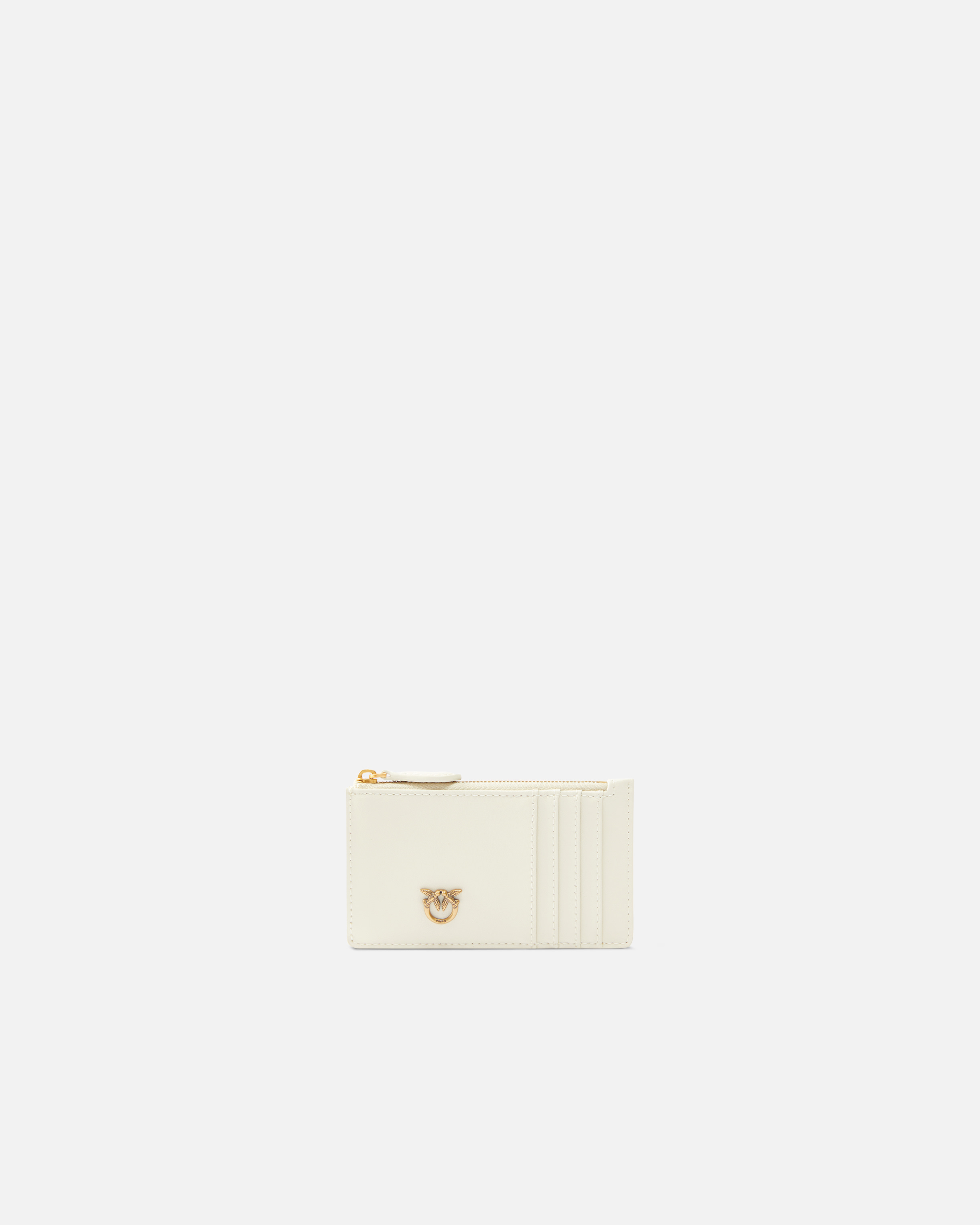 Pinko Zipped Chevron-patterned Card Holder In Bianco+banco-antique Gold
