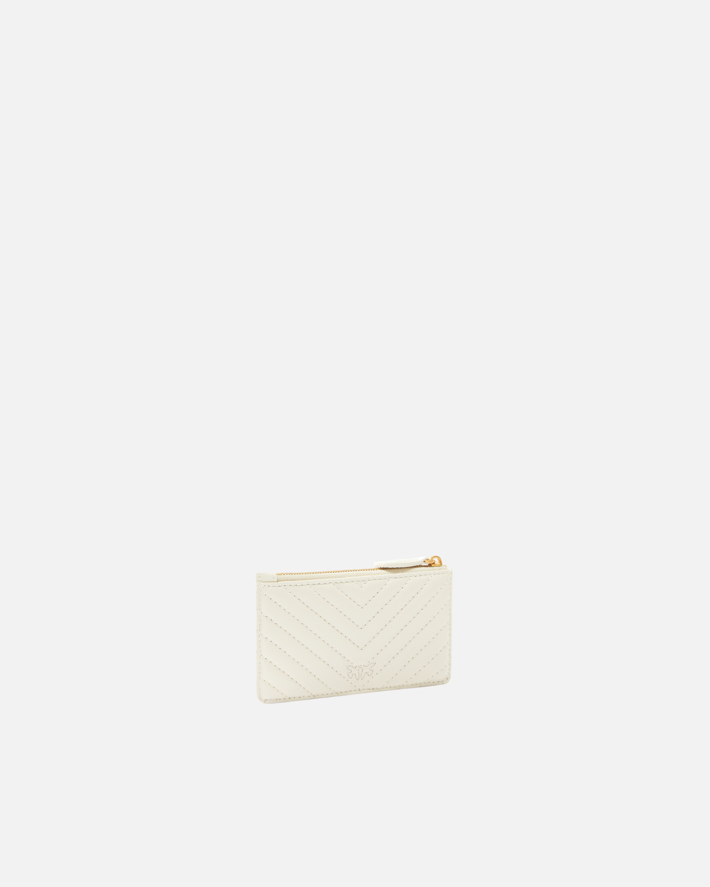 Pinko Zipped Chevron-patterned Card Holder In Bianco+banco-antique Gold