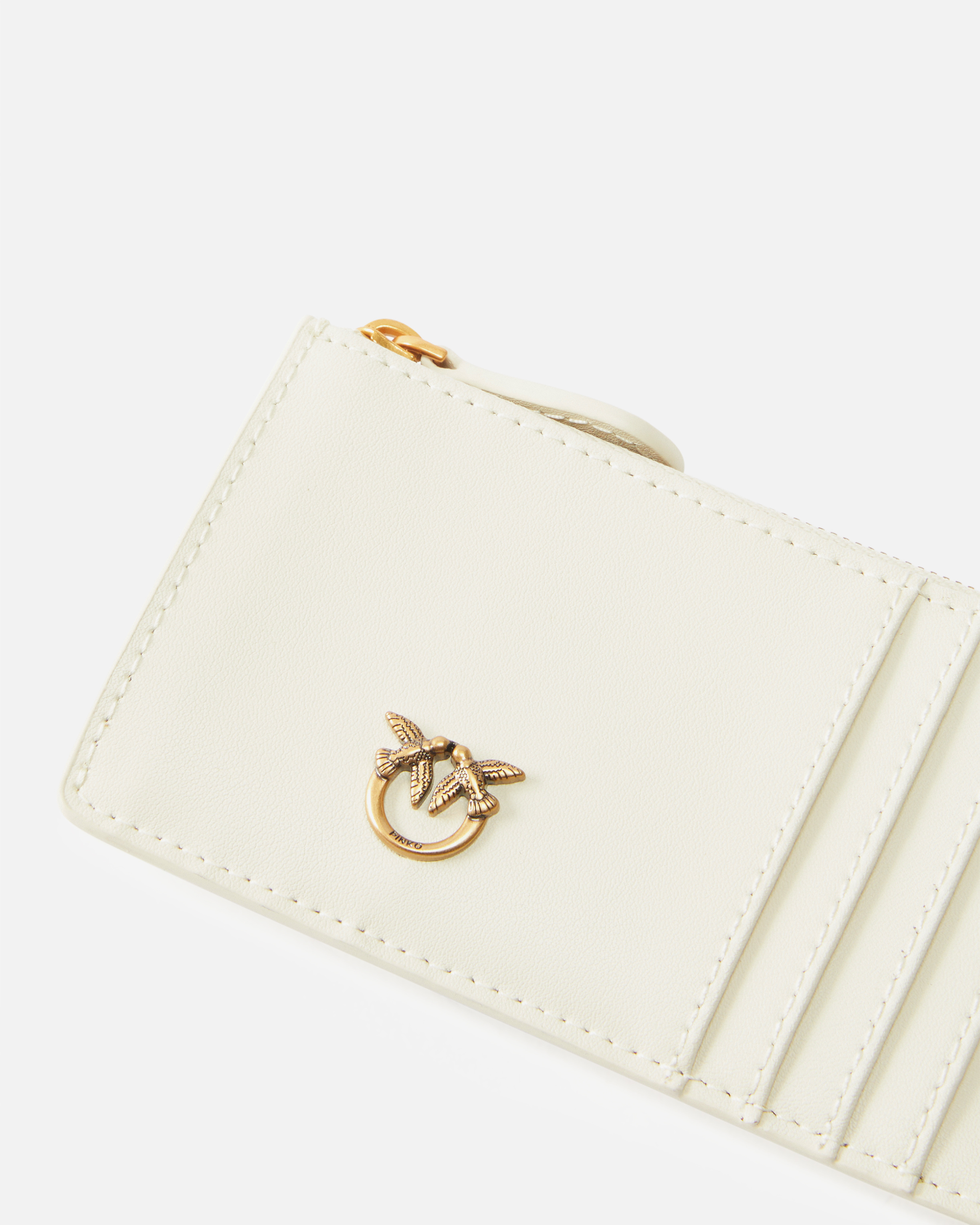 Pinko Zipped Chevron-patterned Card Holder In Bianco+banco-antique Gold