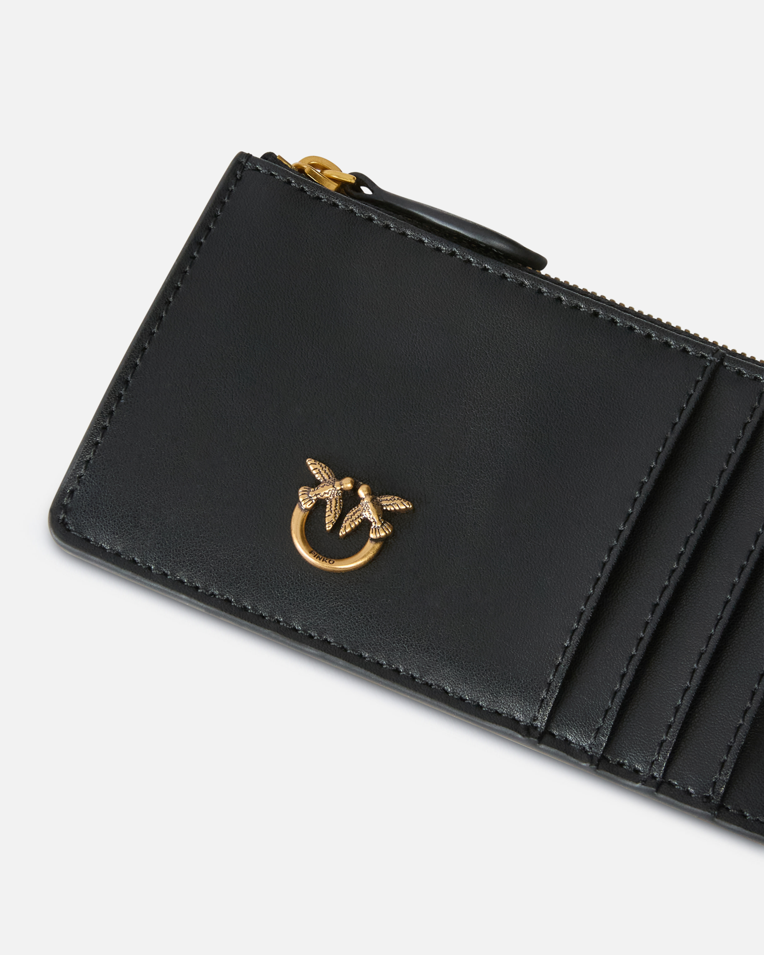 Pinko Porte-cartes Zippé À Motif En Chevrons In Black-antique Gold