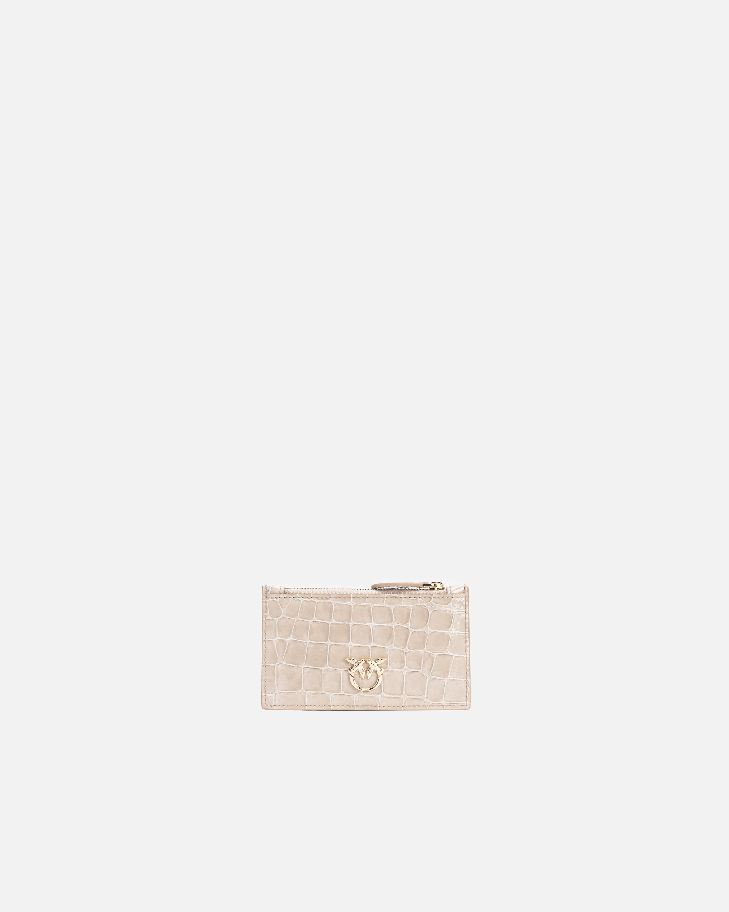 Shop Pinko Galleria Shiny Croc-print Card Holder In Sand-light Gold