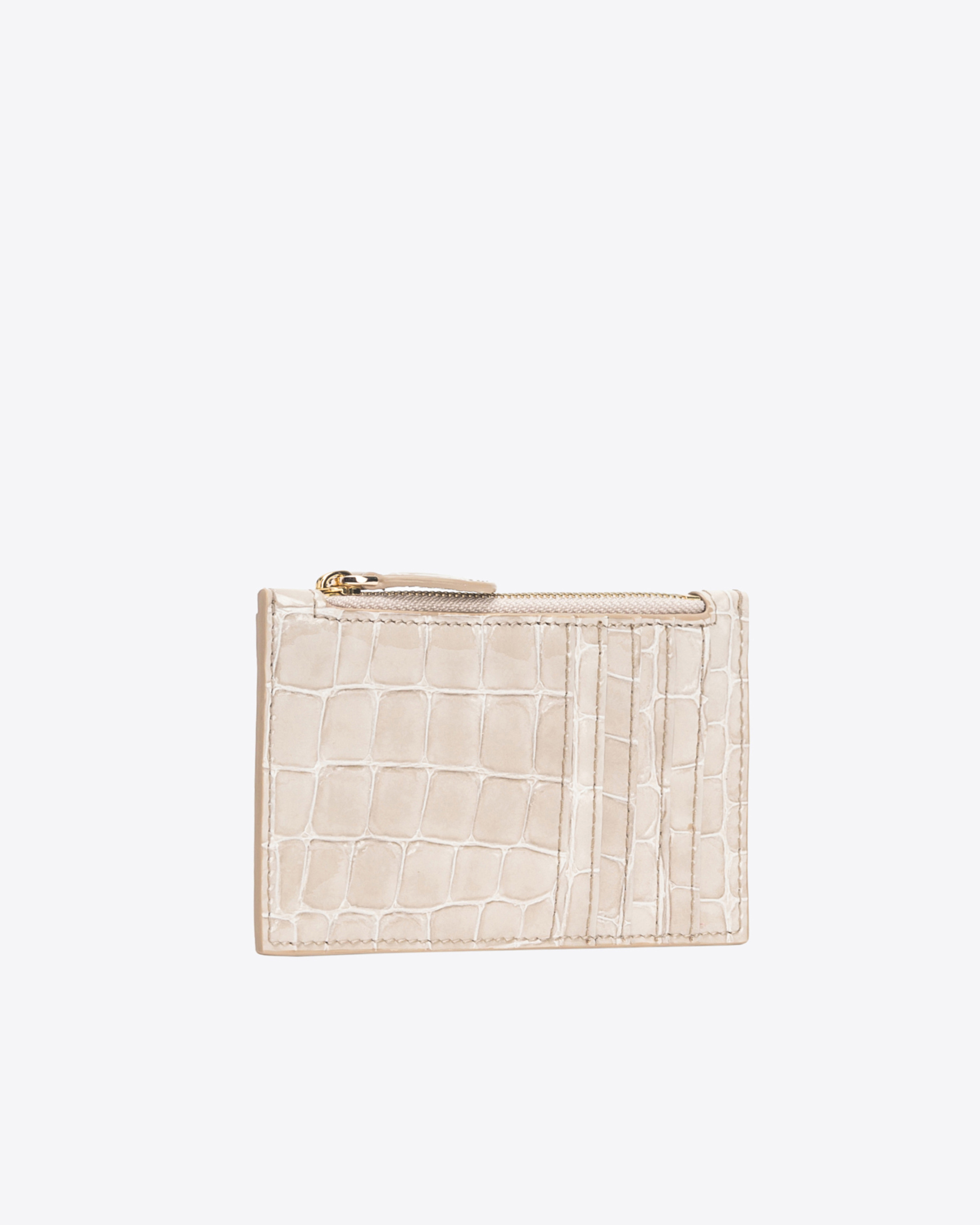 Shop Pinko Galleria Shiny Croc-print Card Holder In Sand-light Gold