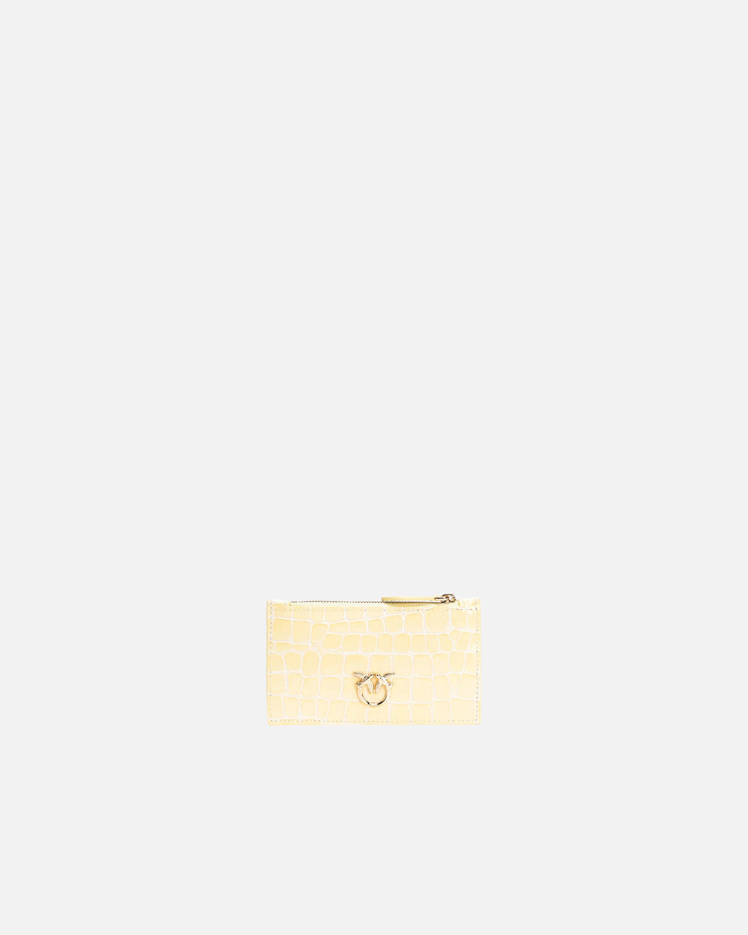 Shop Pinko Galleria Shiny Croc-print Card Holder In Hay-light Gold