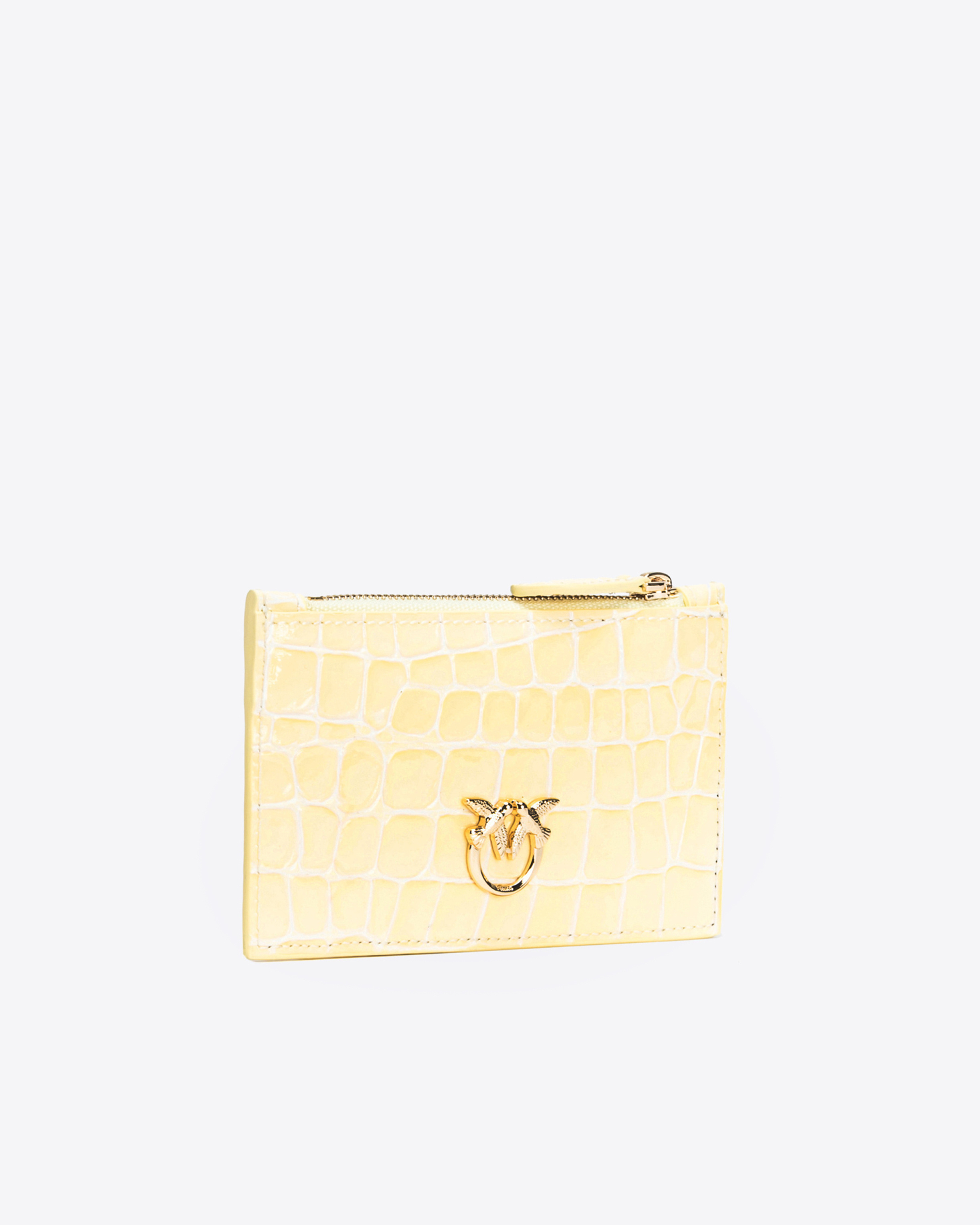 Shop Pinko Galleria Shiny Croc-print Card Holder In Hay-light Gold