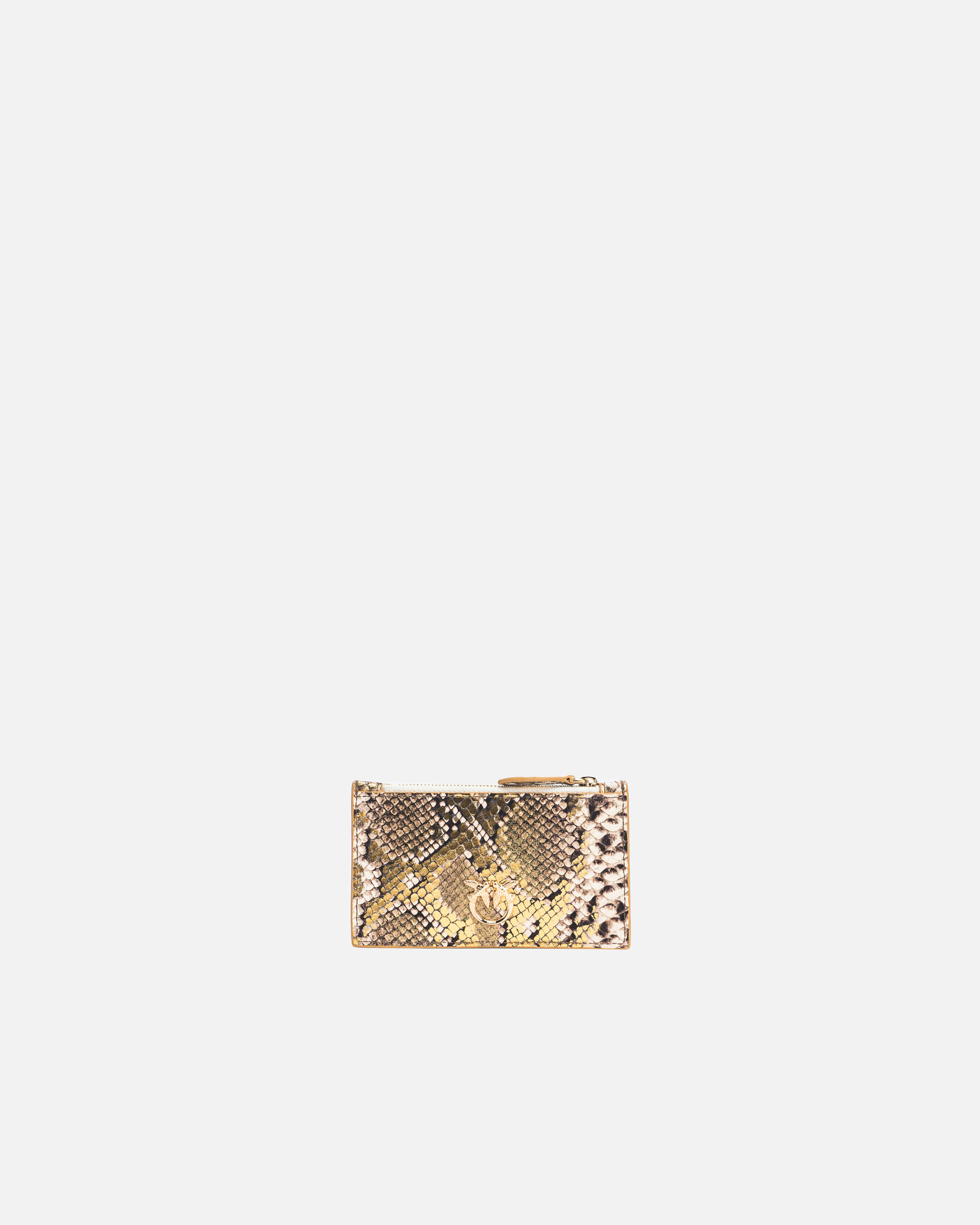 Shop Pinko Galleria Card Holder In Laminated Reptile-print Leather In Gold/grey-gold