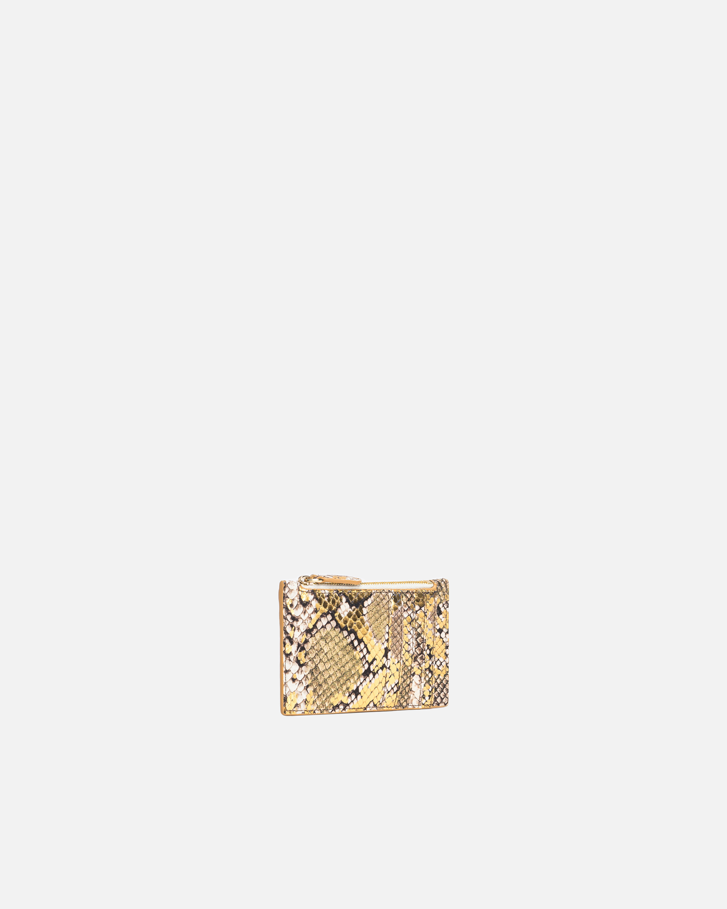 Pinko Galleria Card Holder In Laminated Reptile-print Leather In Gold/grey-gold