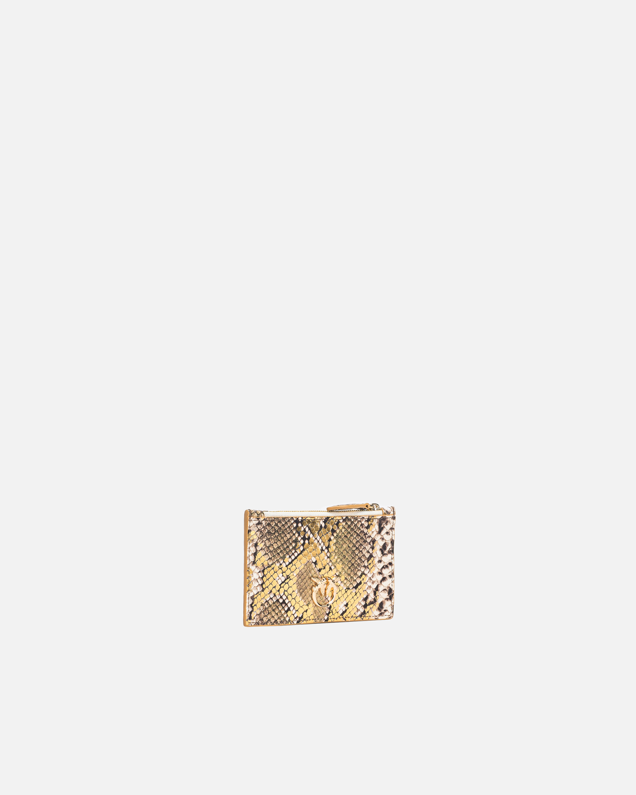 Pinko Galleria Card Holder In Laminated Reptile-print Leather In Gold/grey-gold