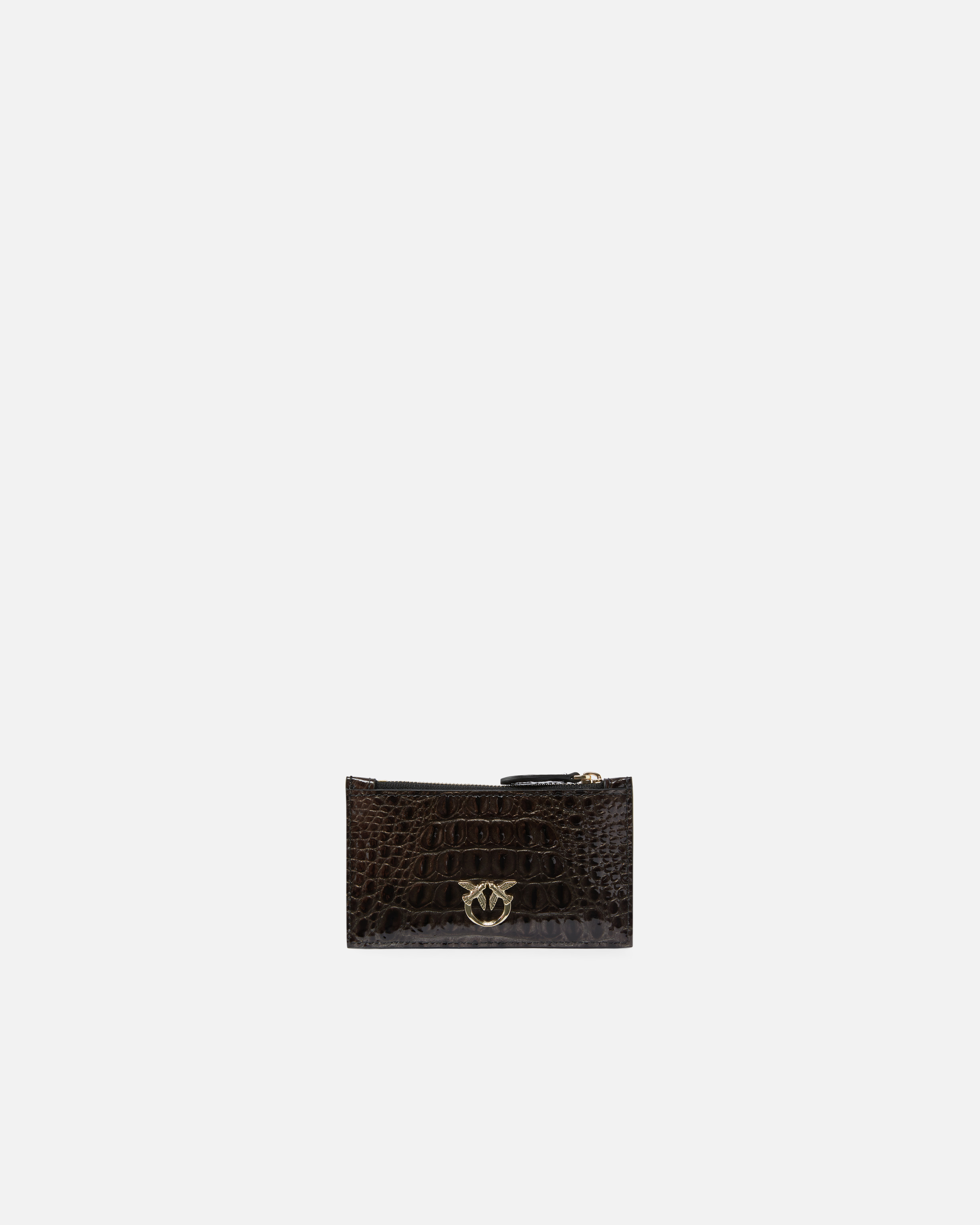 Shop Pinko Galleria Croc-print Card Holder In Black-light Gold