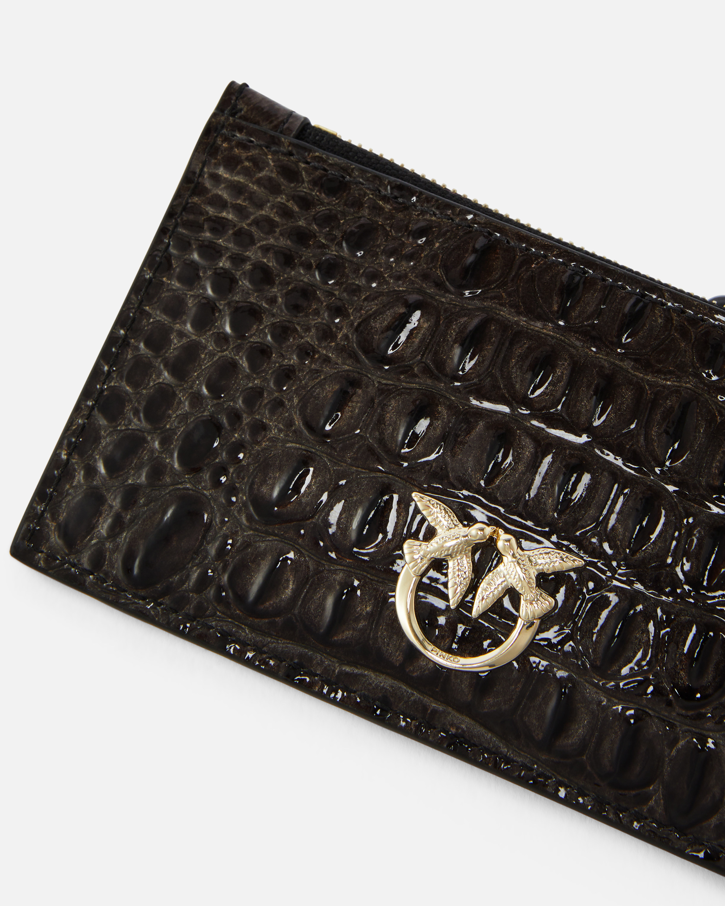 Shop Pinko Galleria Croc-print Card Holder In Black-light Gold