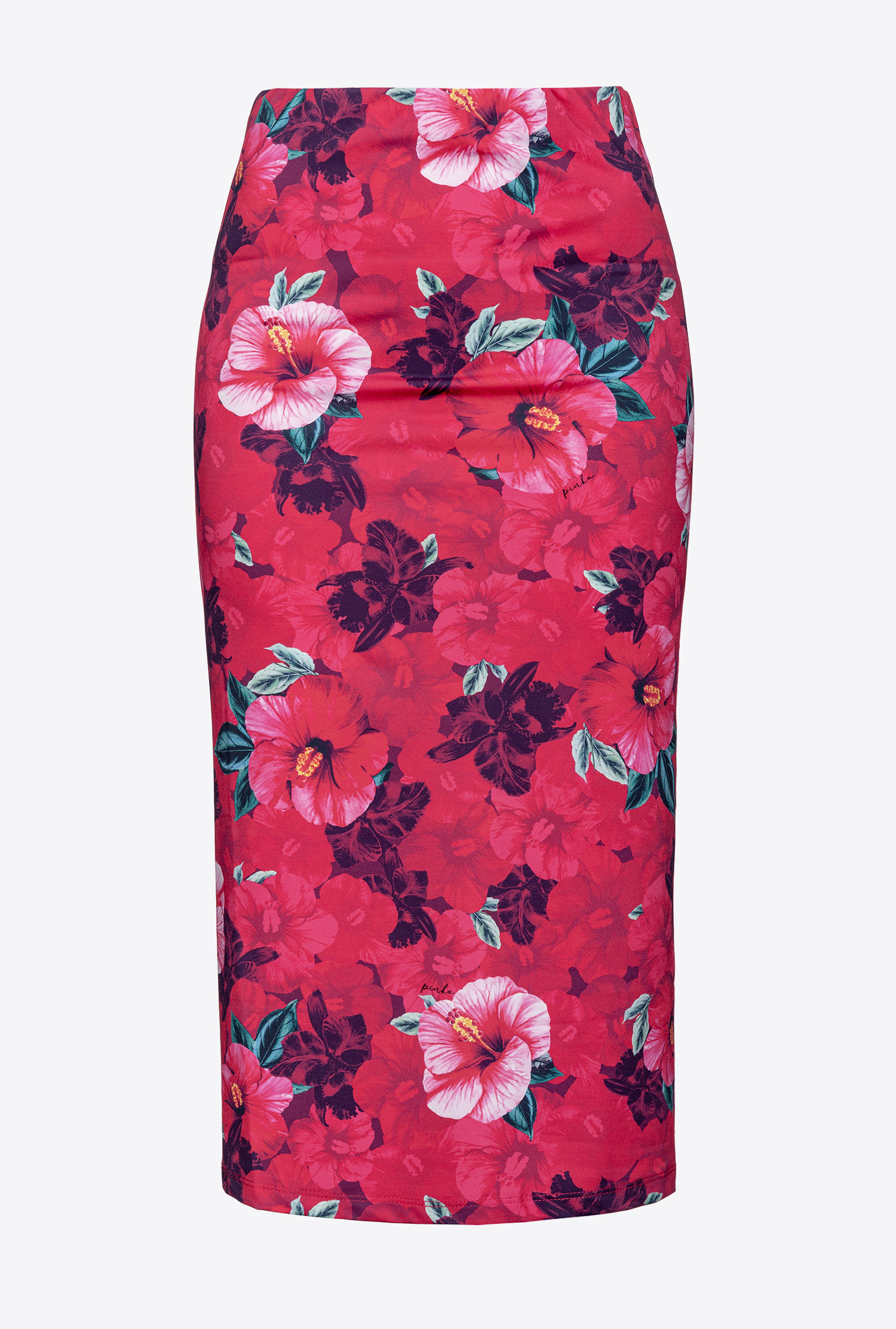 Hibiscus-print calf-length skirt - Multi. fuchsia/pink
