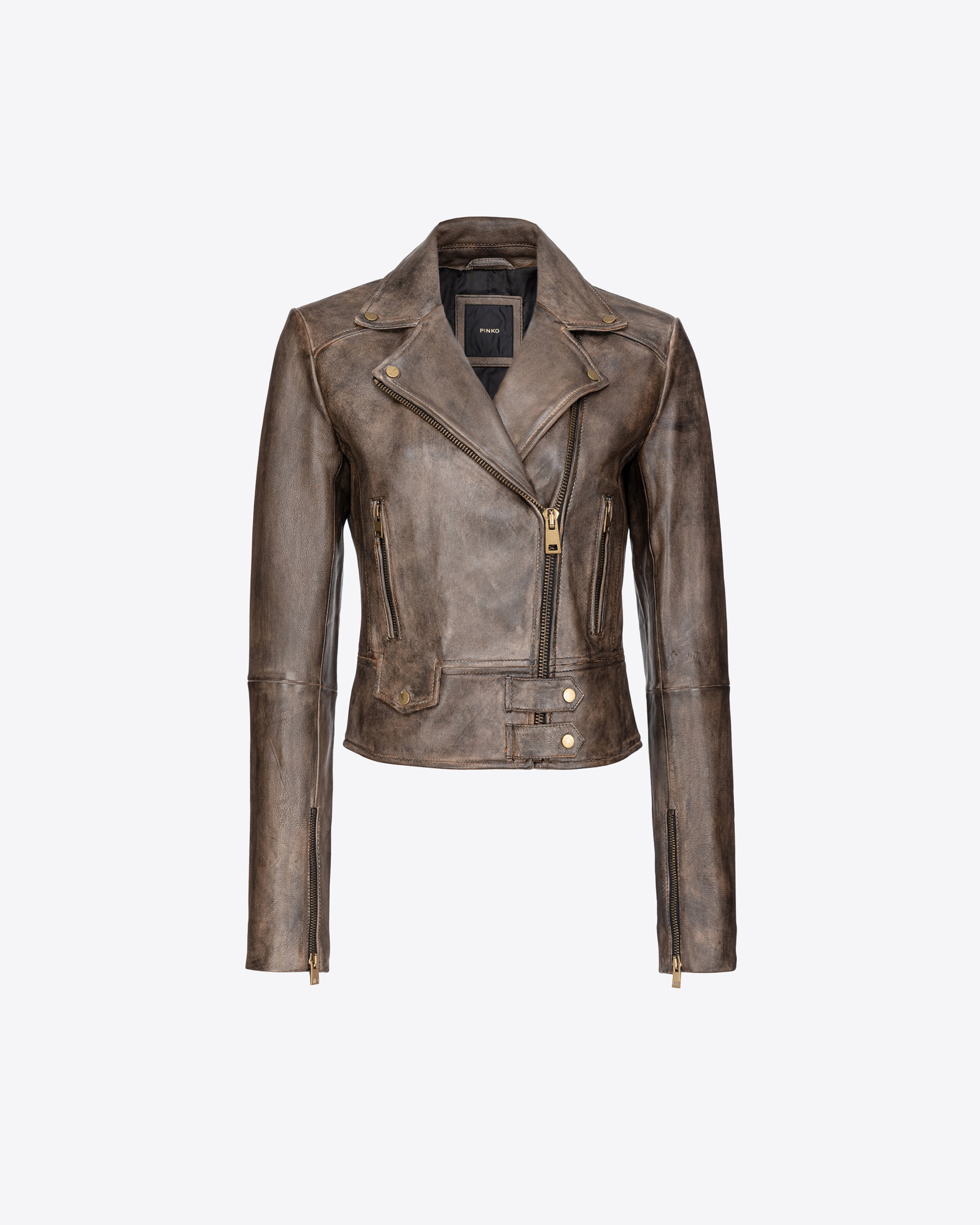 Shop Pinko Blouson De Motard En Cuir Nappa In Marron Vintage