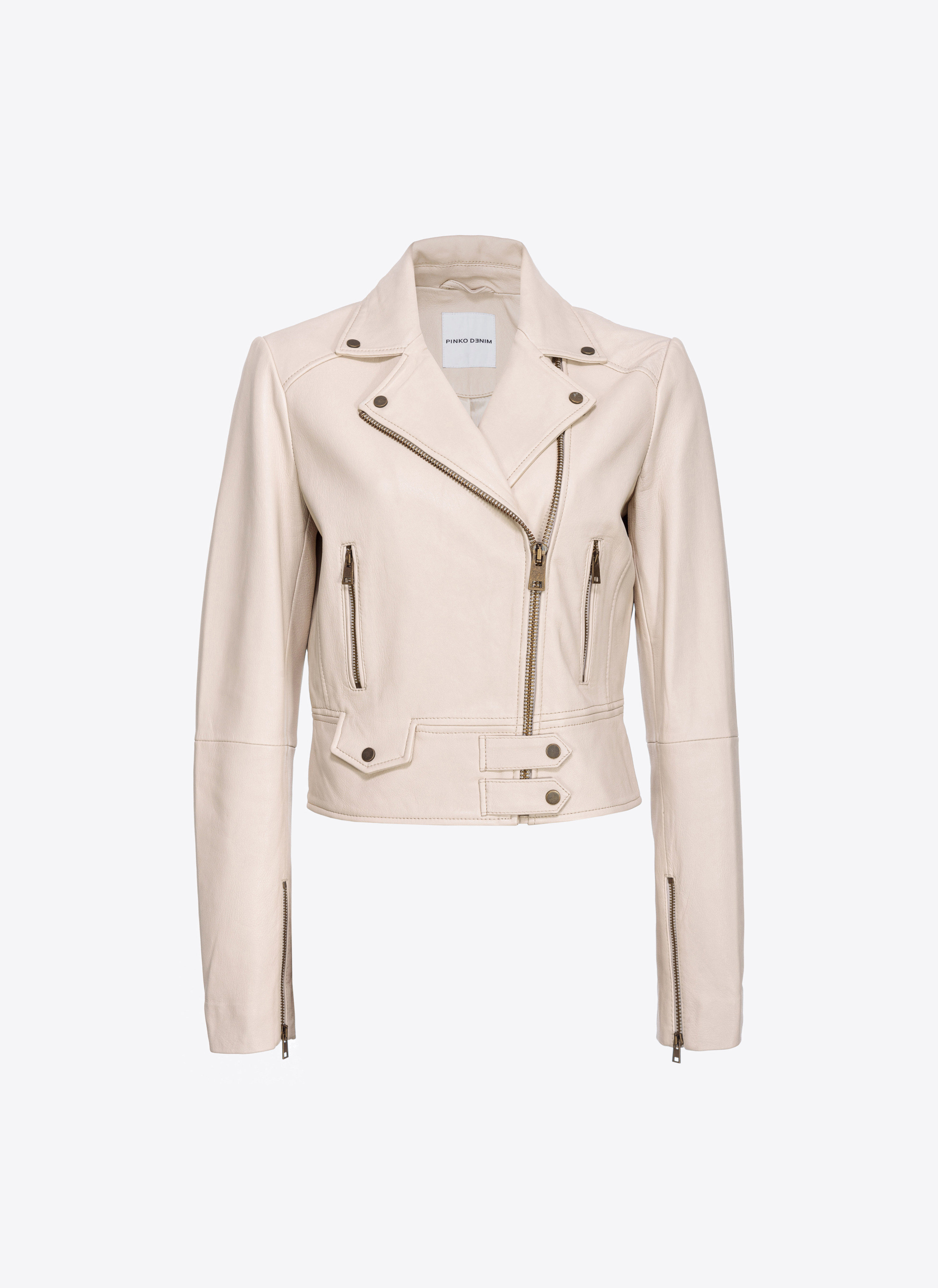 Байкерская куртка из кожи наппа - БЕЖЕВЫЙ, КОРИЧНЕВЫЙ - large | Pinko 