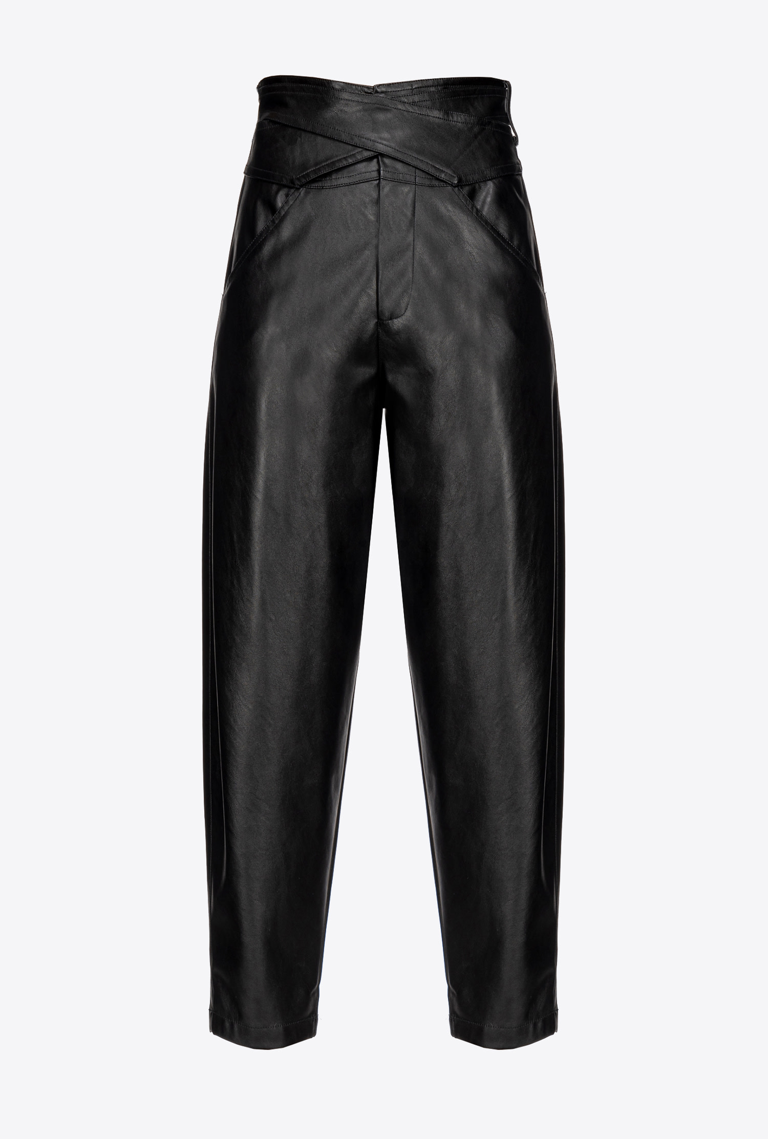 Leather-effect trousers with crossover detail - Limo black