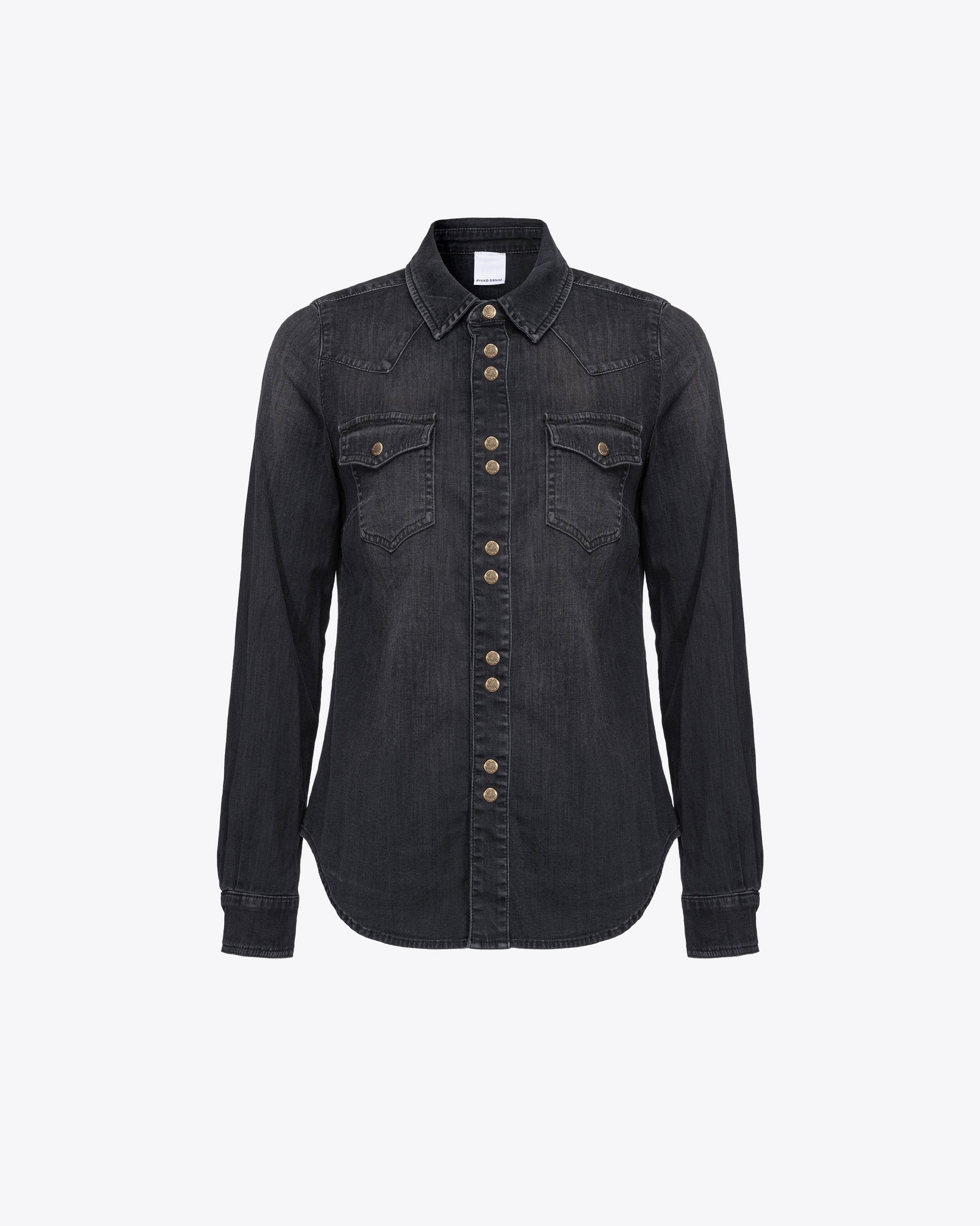 Pinko Black Light Twill Denim Shirt In Limo Black