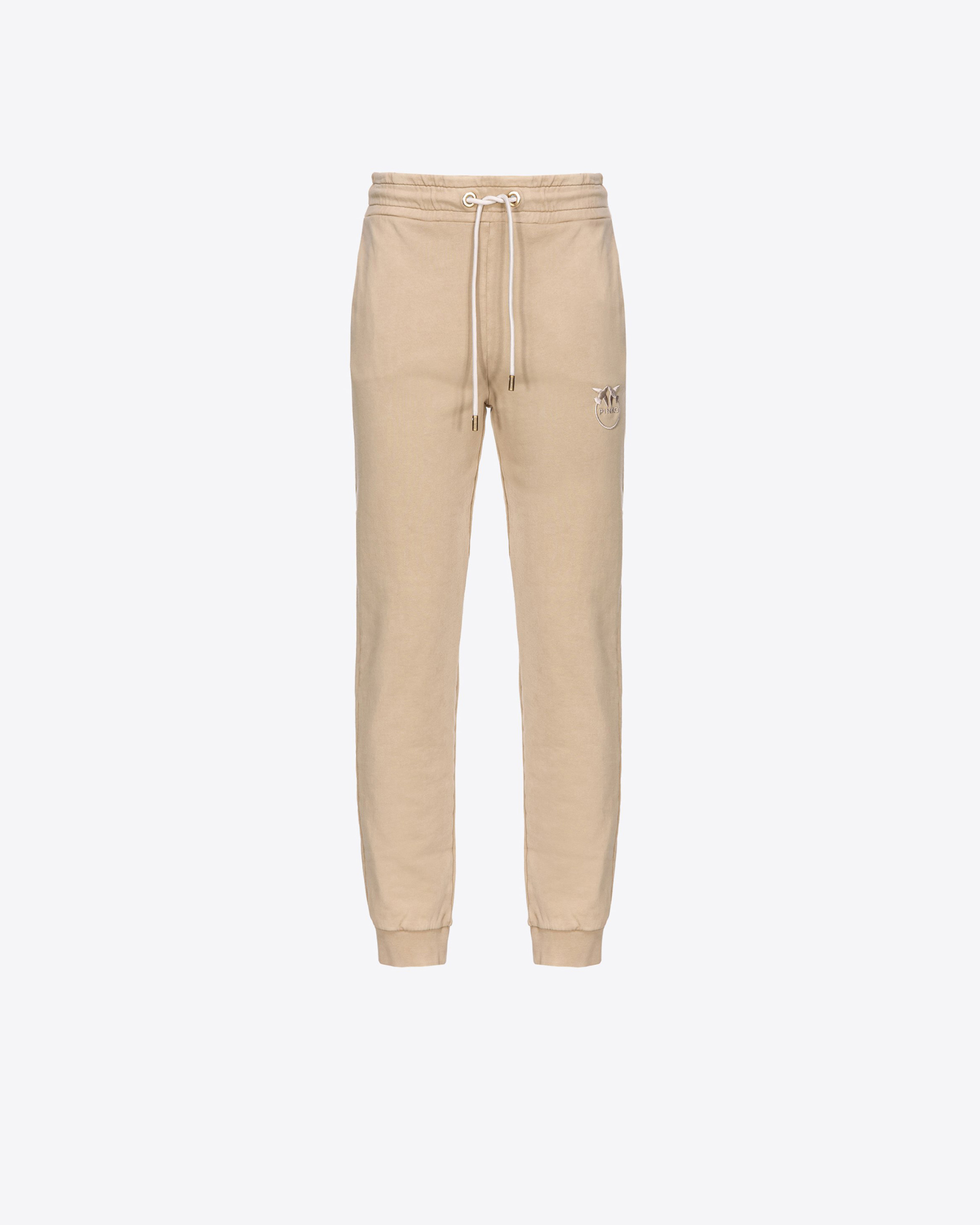 Pinko Old-wash Joggers With Embroidery In Rainy-day Beige