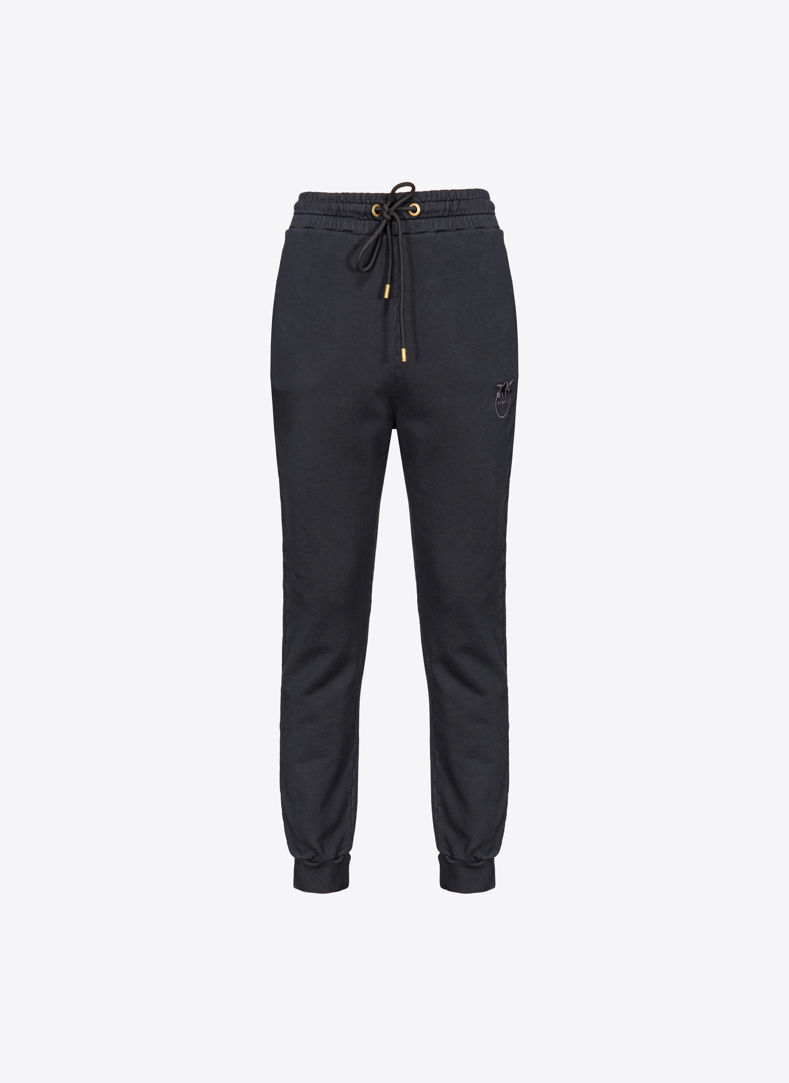 Pinko Old-wash Joggers With Embroidery In Caviar Black