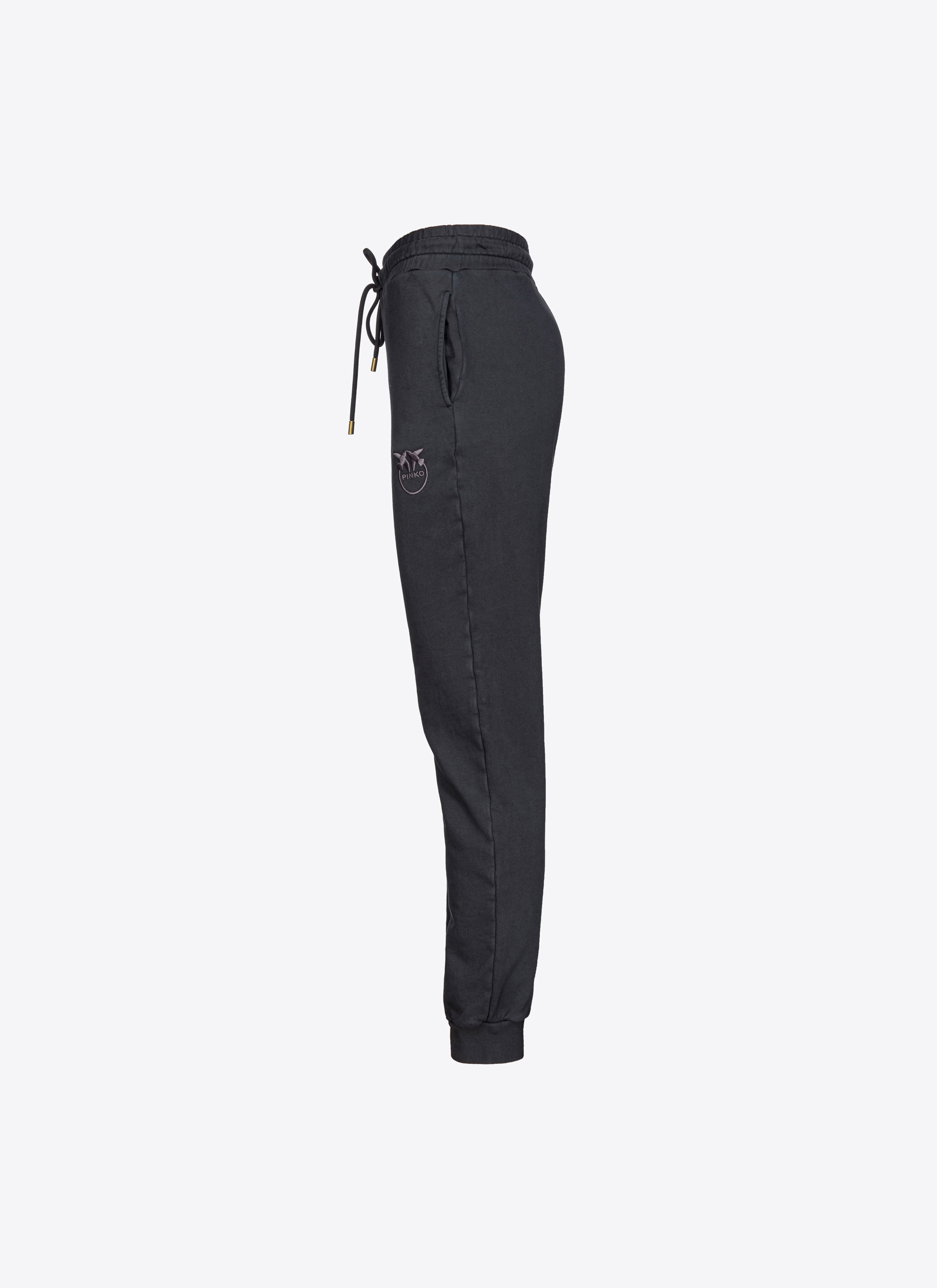 Shop Pinko Old-wash Joggers With Embroidery In Caviar Black