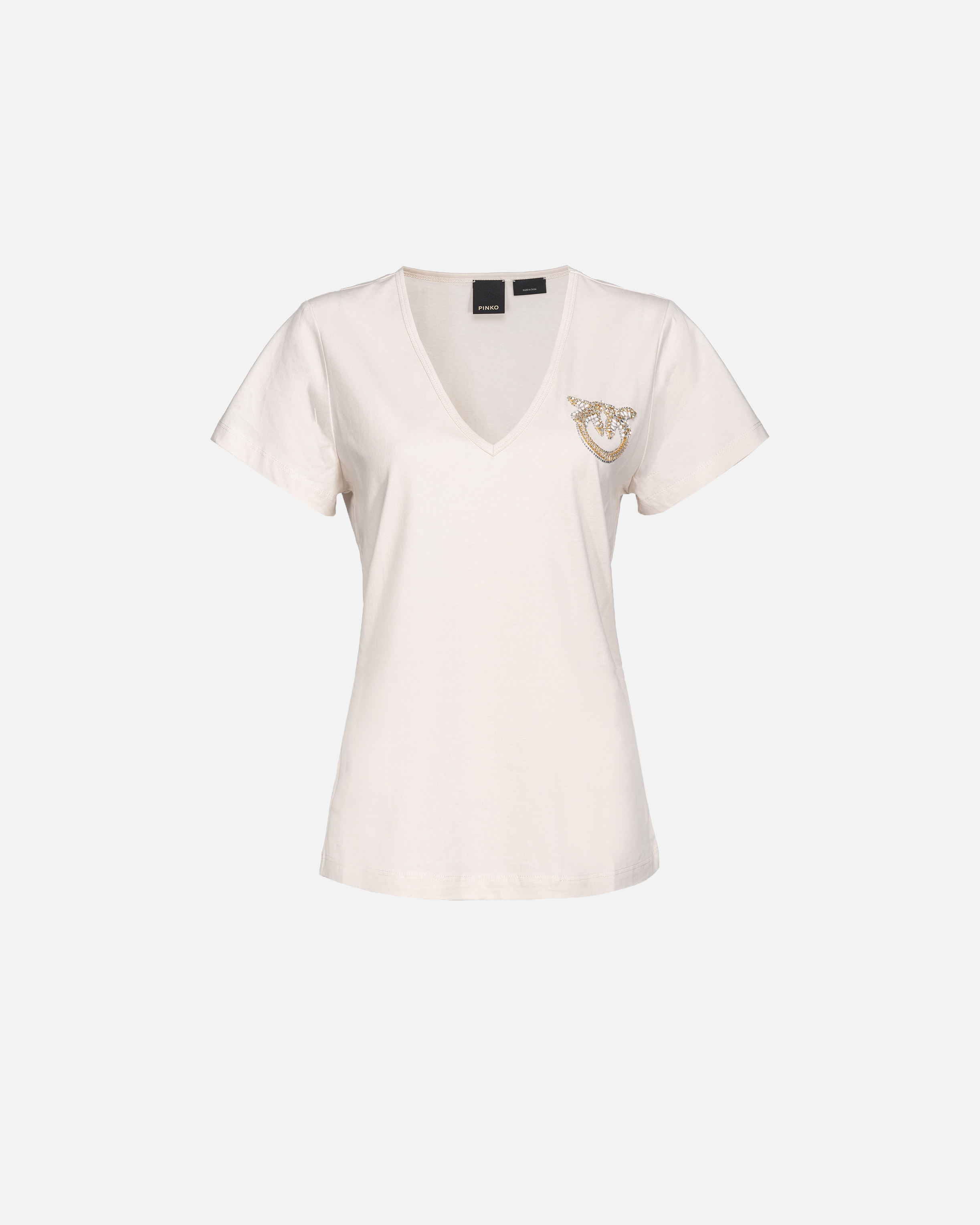 Pinko T-shirt With Bejewelled Love Birds Logo In  Pink Smoke White