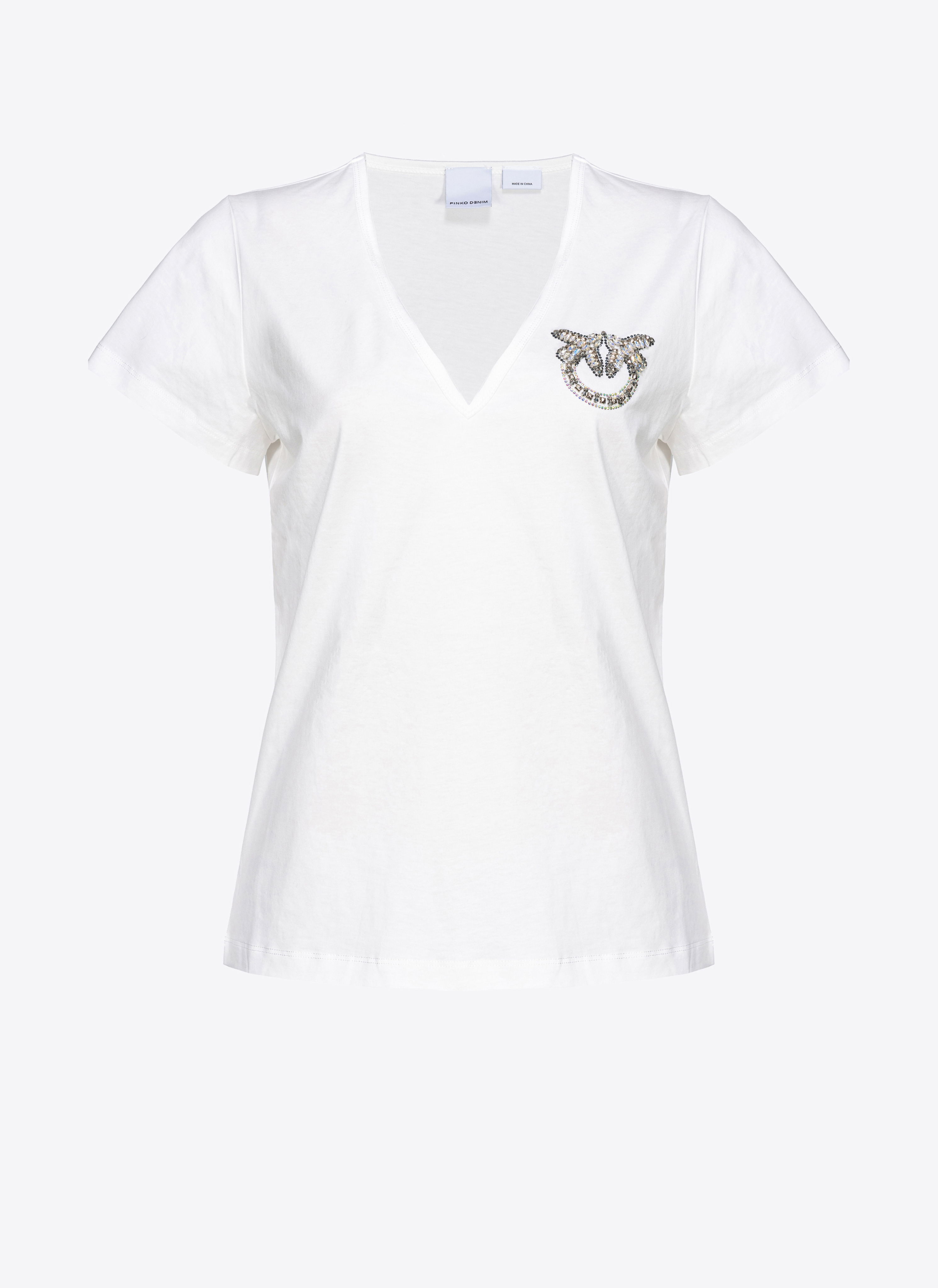 Shop Pinko T-shirt Col V À Logo Brillant In Blanc Nimbus