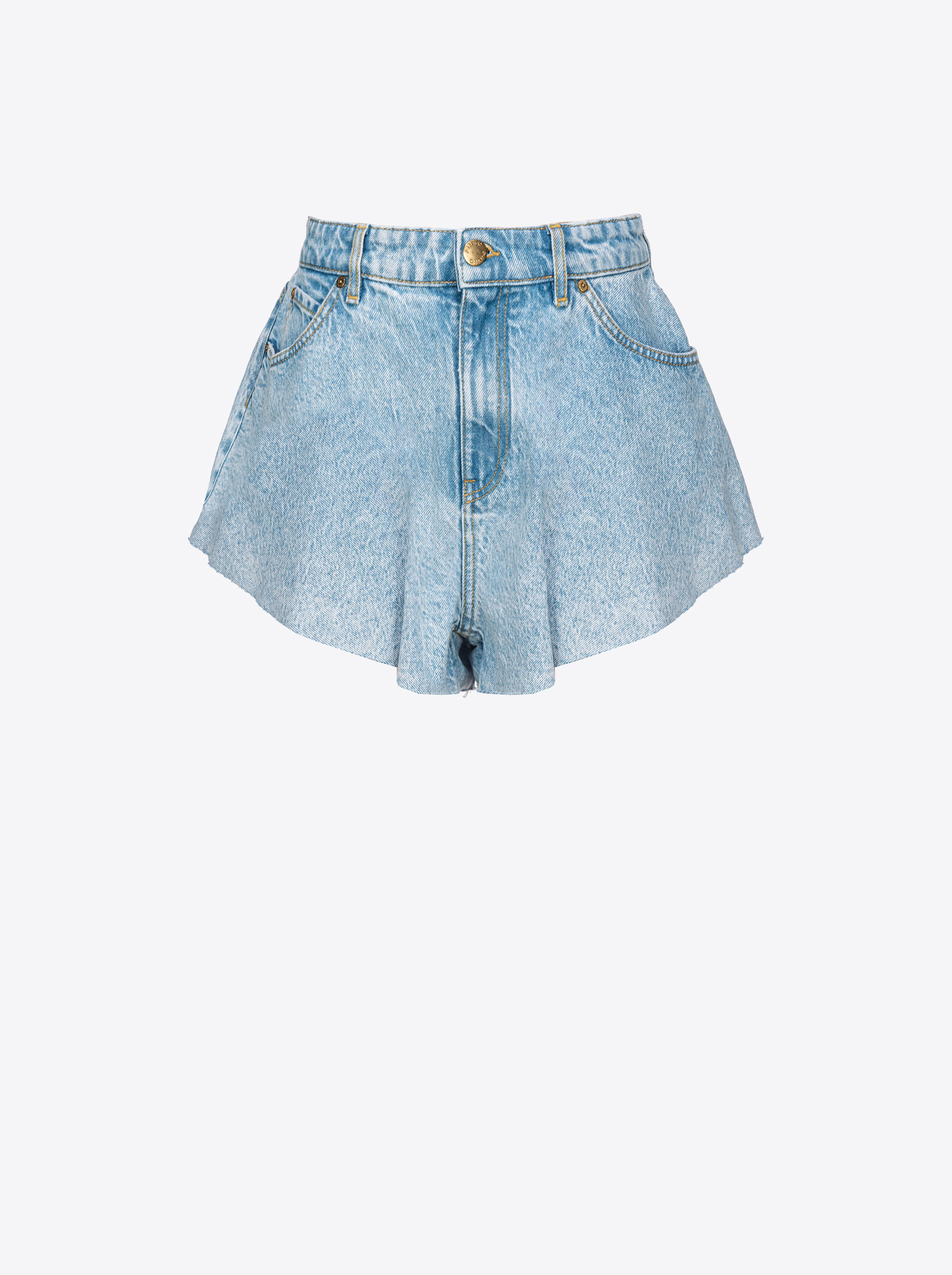 Pinko Ocean Blue Denim Butterfly Shorts In Lavaggio Marmorizzato