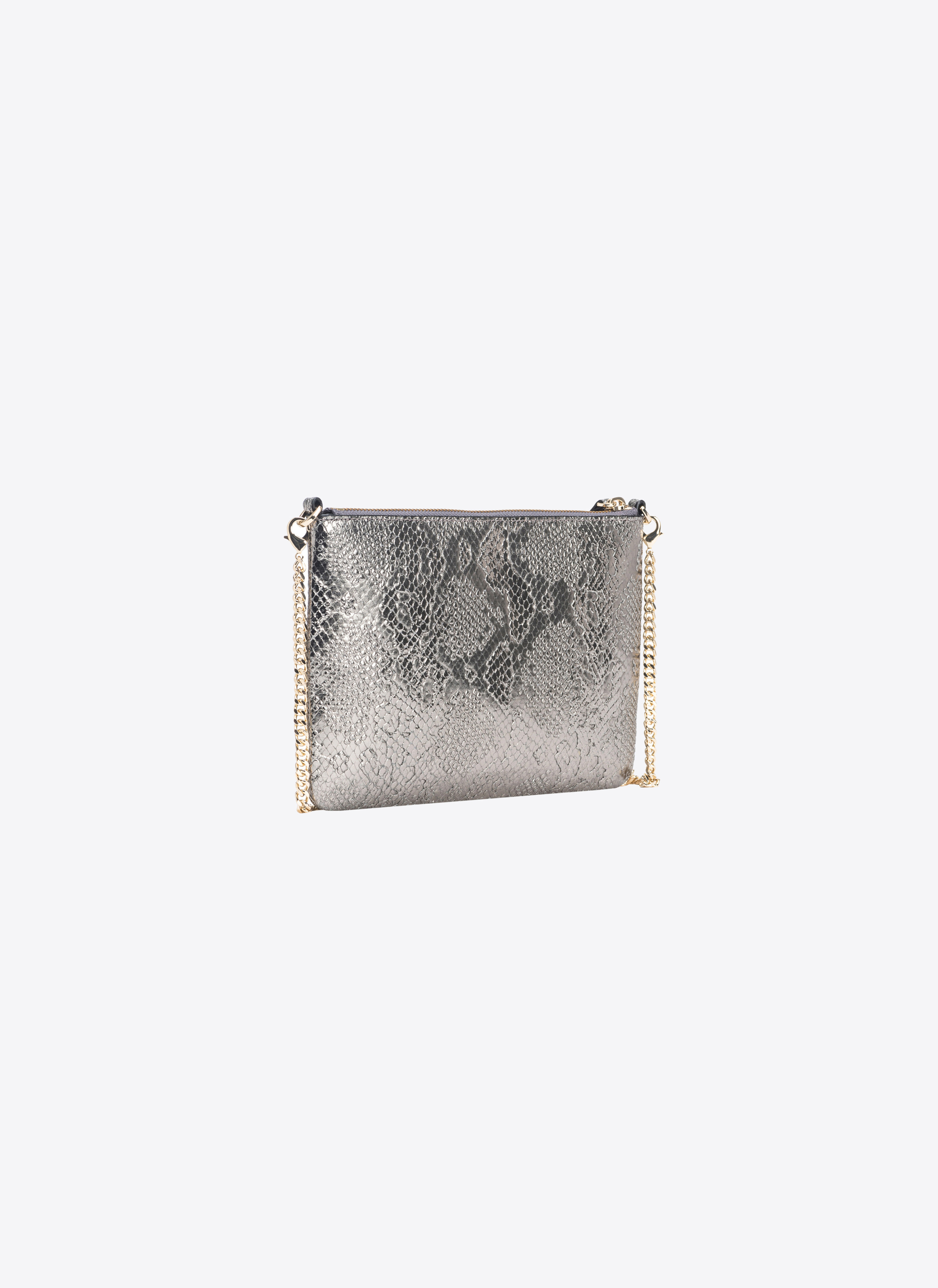 Pinko Galleria Punched Reptile-print Classic Flat Love Bag In Charcoal-light Gold