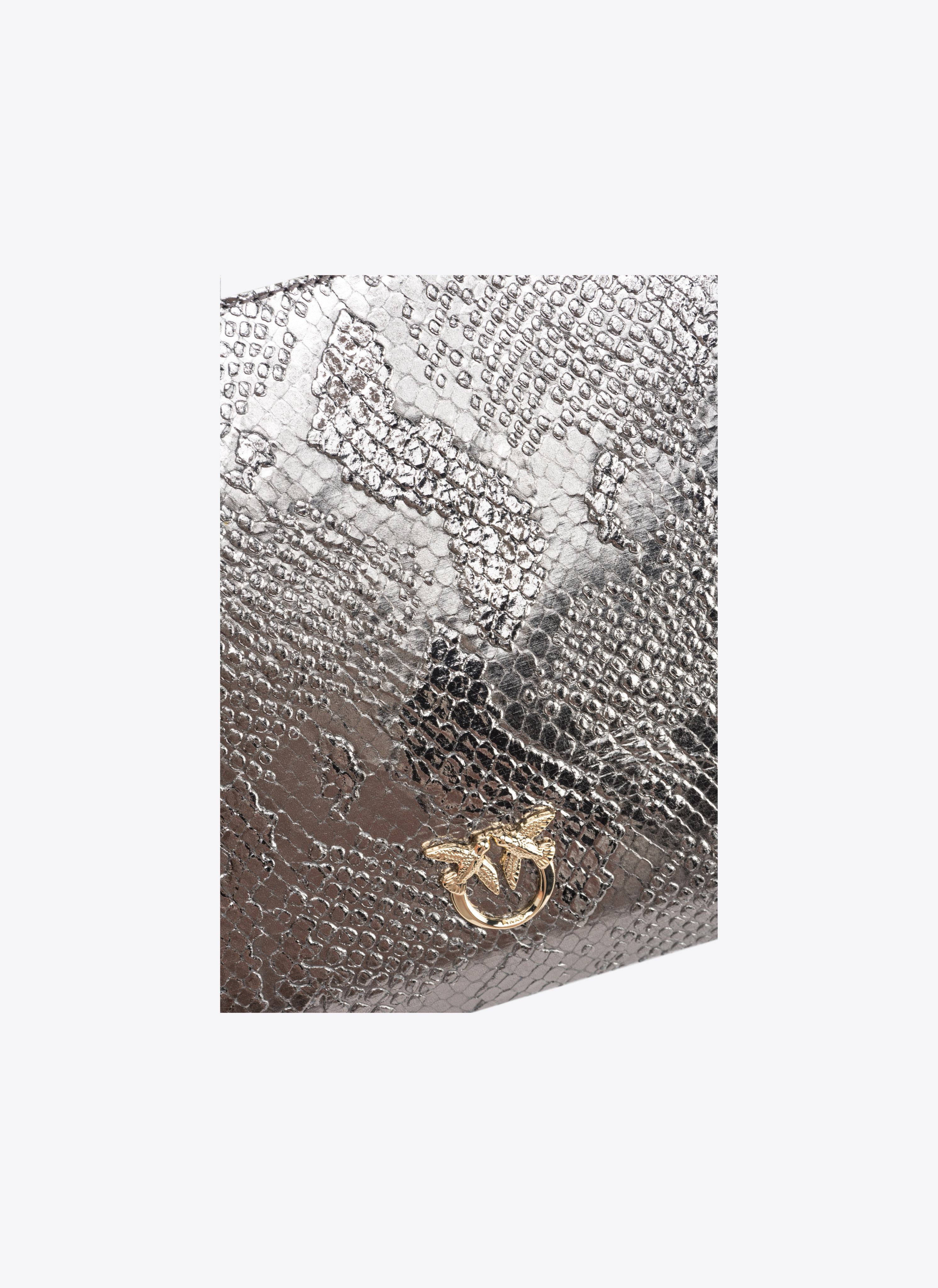Pinko Galleria Punched Reptile-print Classic Flat Love Bag In Charcoal-light Gold