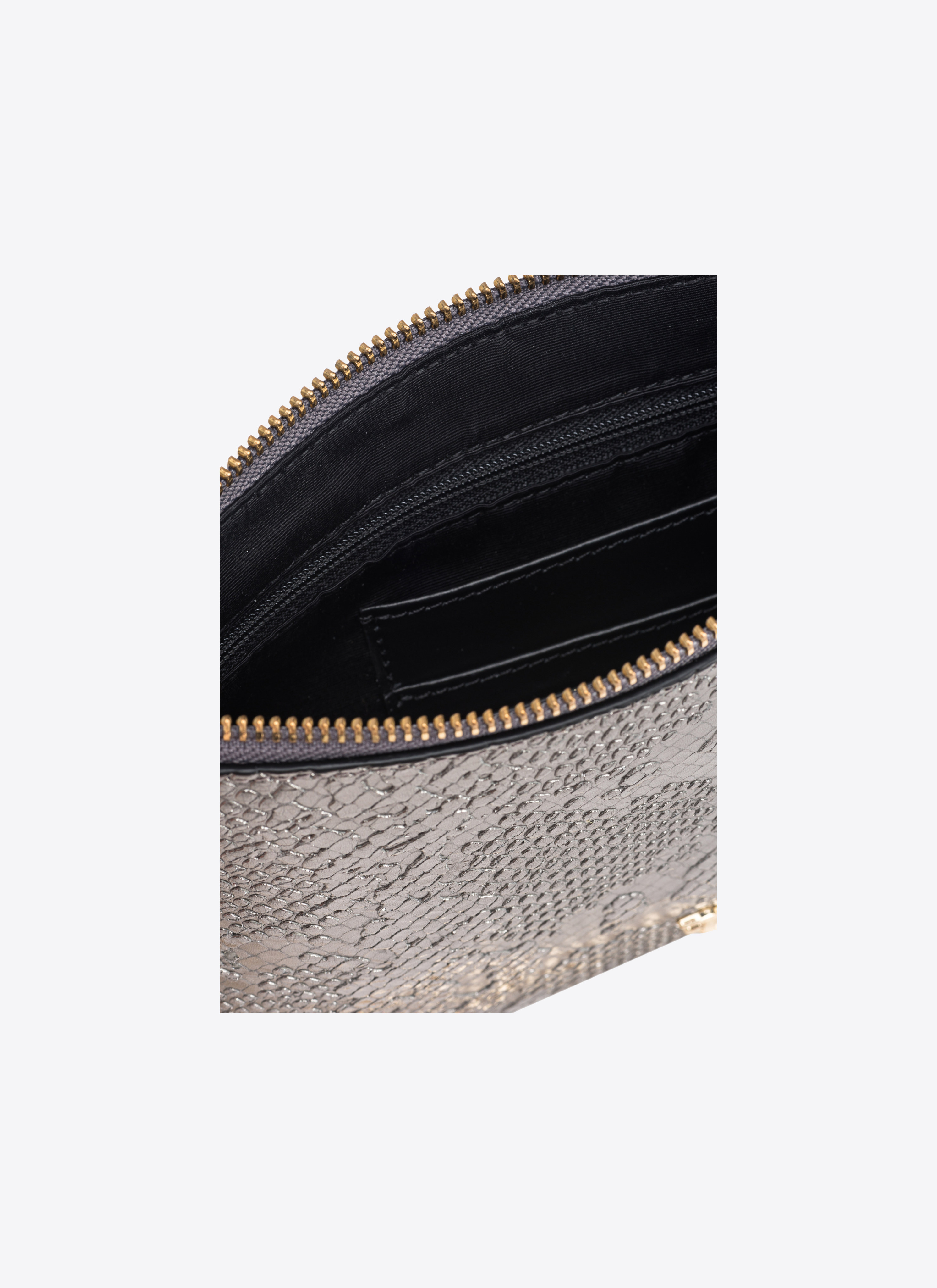 Pinko Galleria Punched Reptile-print Classic Flat Love Bag In Charcoal-light Gold