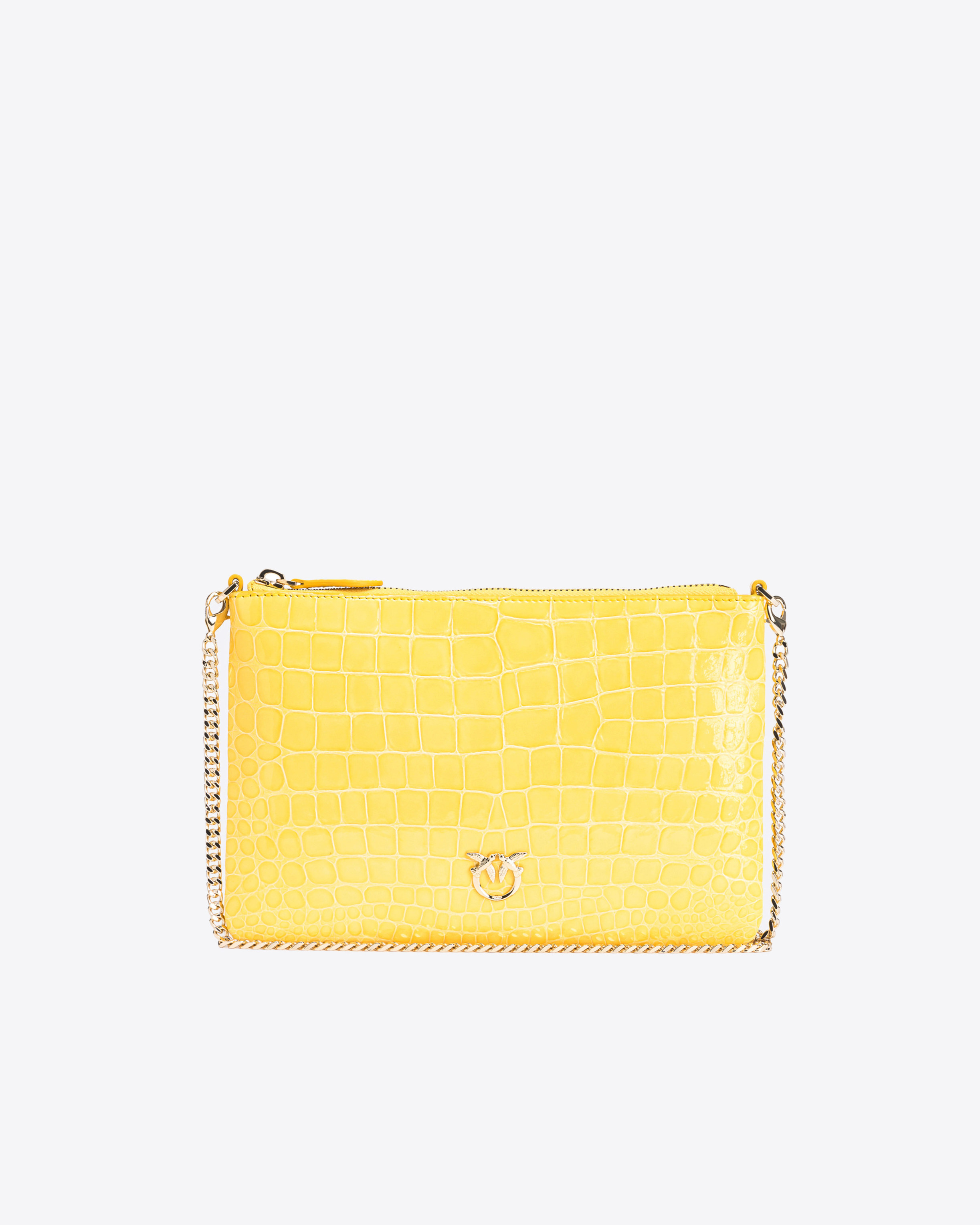 Pinko Classic Flat Love Bag En Croco Brillant Coloré  Galleria In Yellow