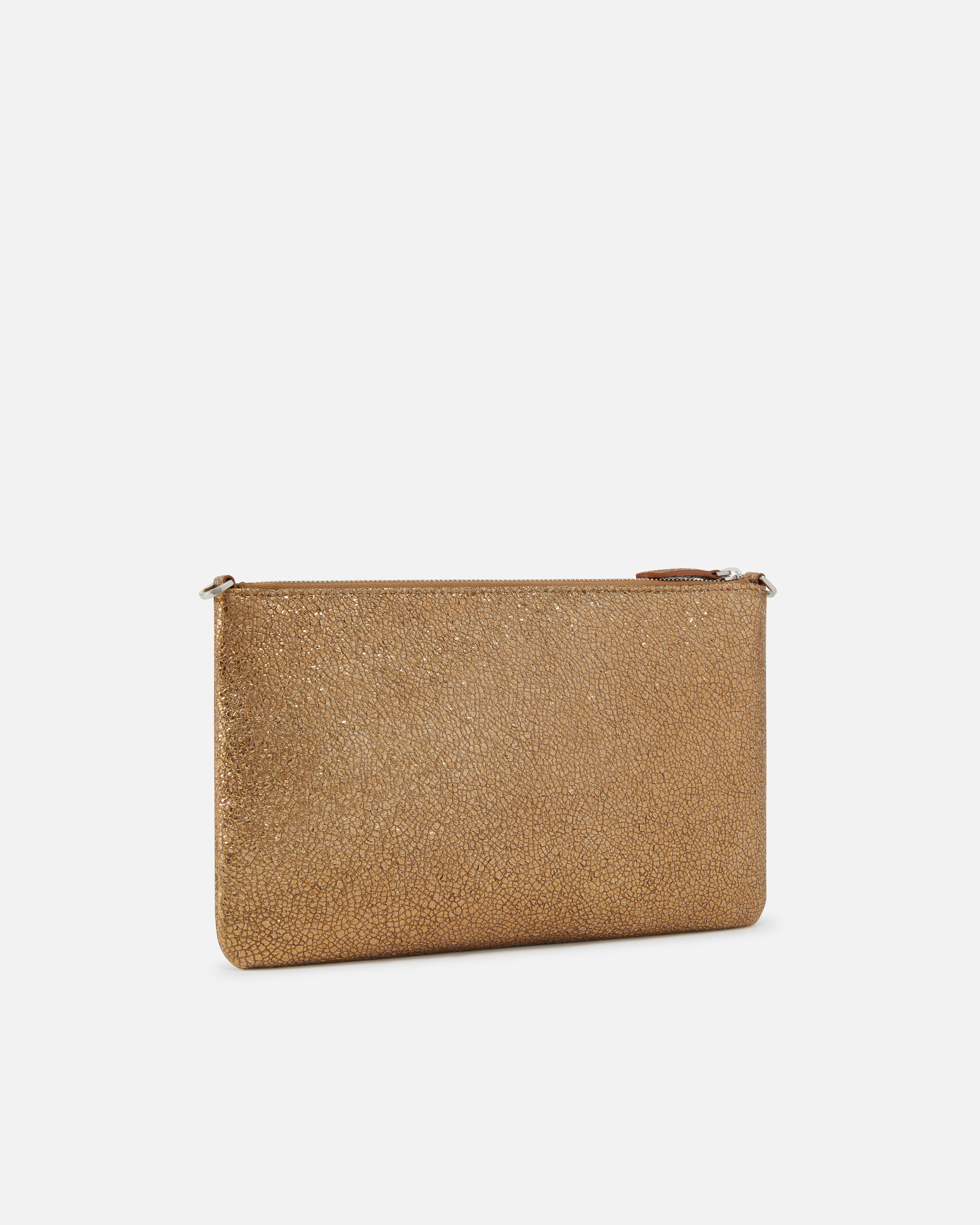 Pinko Small Laminated Leather Handheld Pochette Bag In Bronze-old Silver
