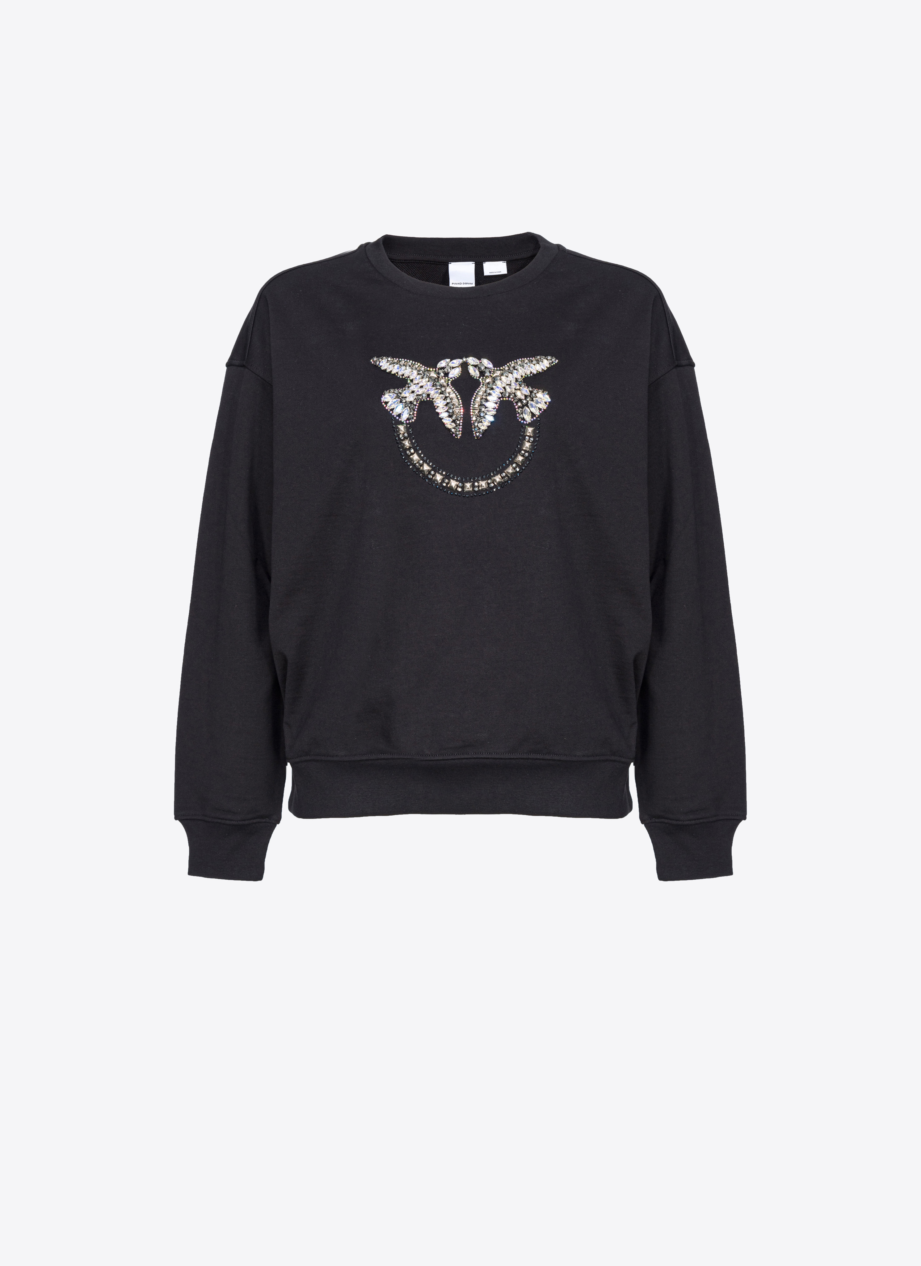 Shop Pinko Sweatshirt With Love Birds Embroidery In Limo Black