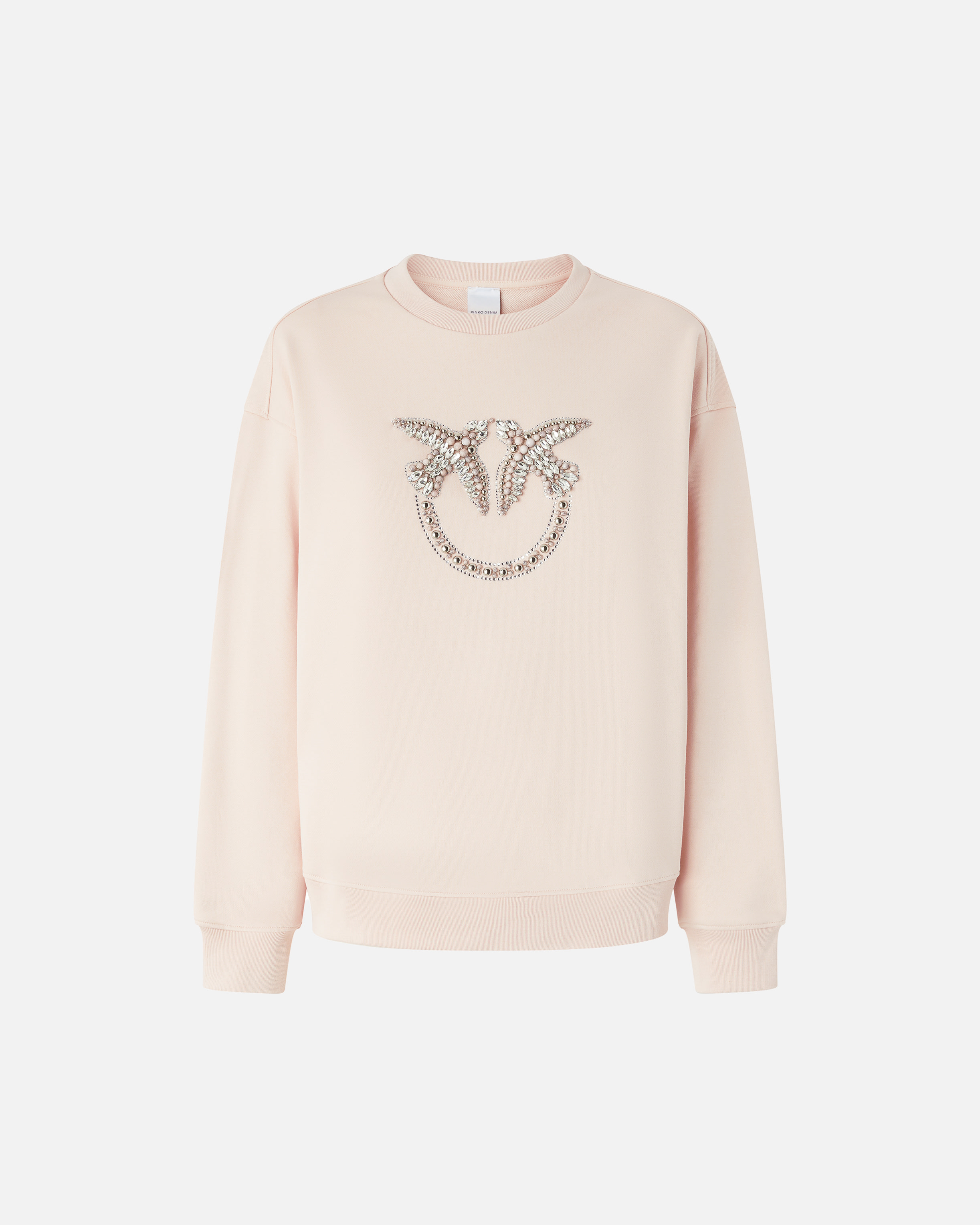 Pinko Love Birds-embroidered Sweatshirt In Rose-châtaigne Pâle