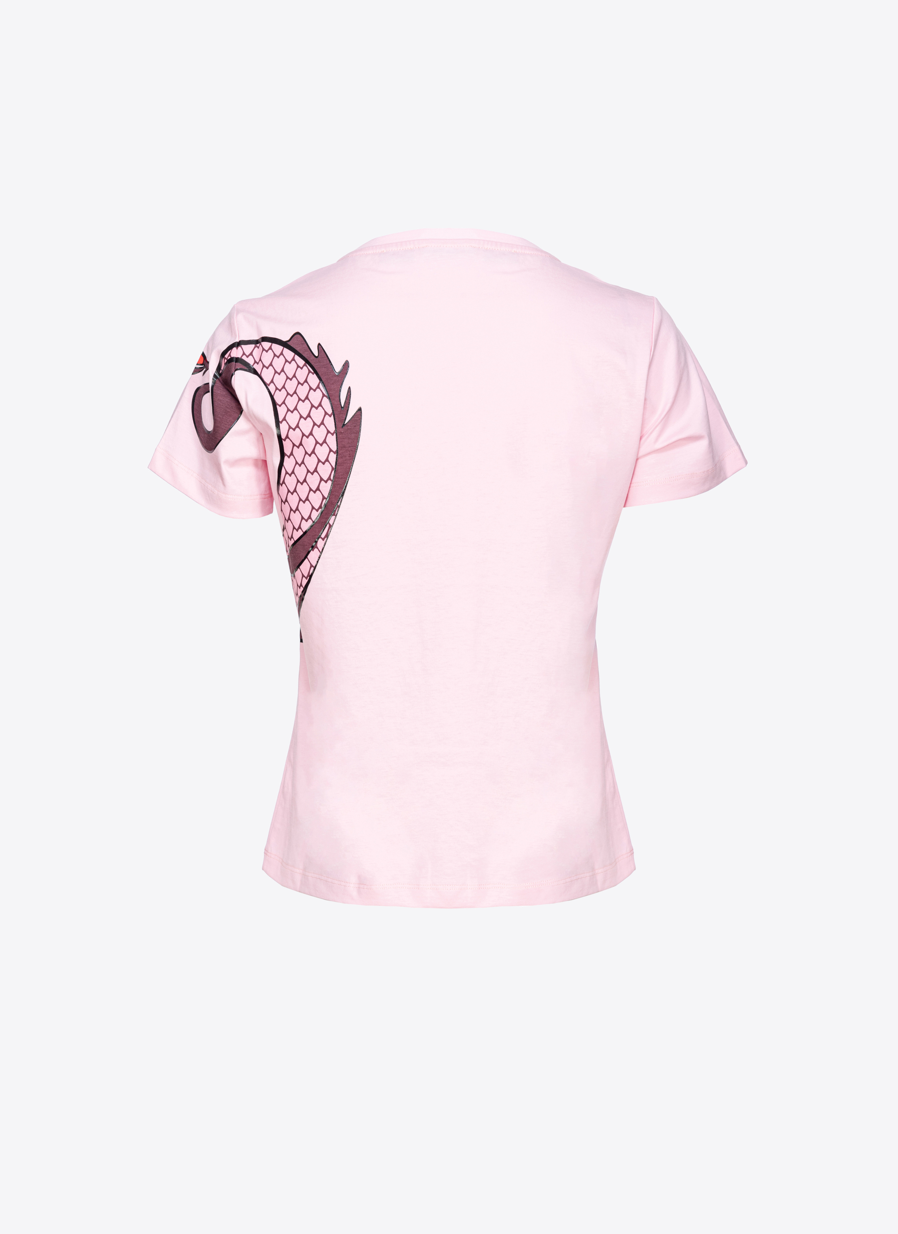 Shop Pinko T-shirt With Dragon Print And Embroidery In Rose Pâle/lilas