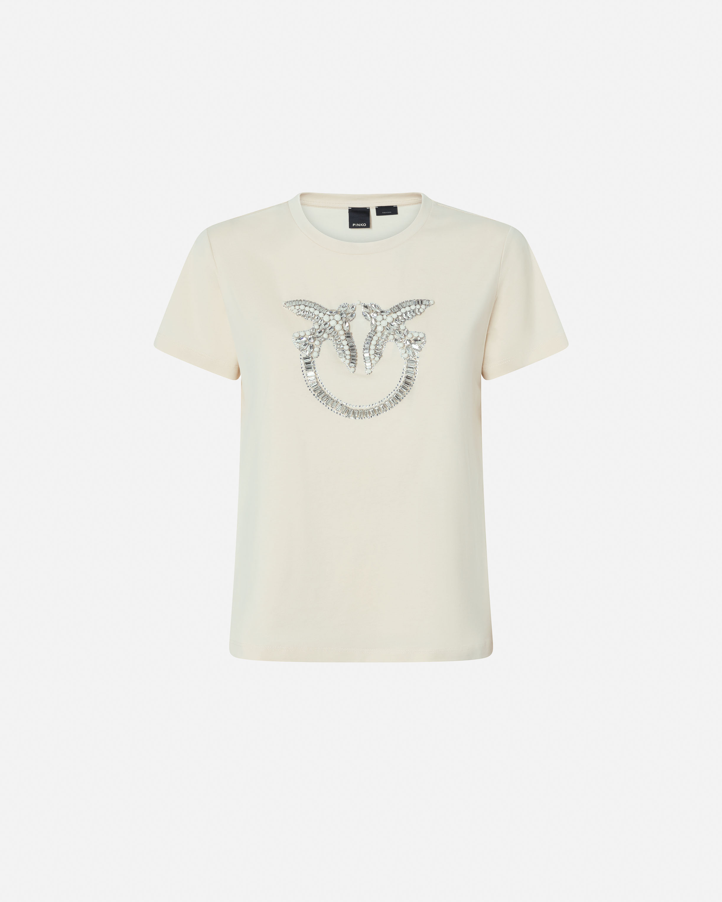 T shirt with crystal embroidered Love Birds logo PINKO Shop Online