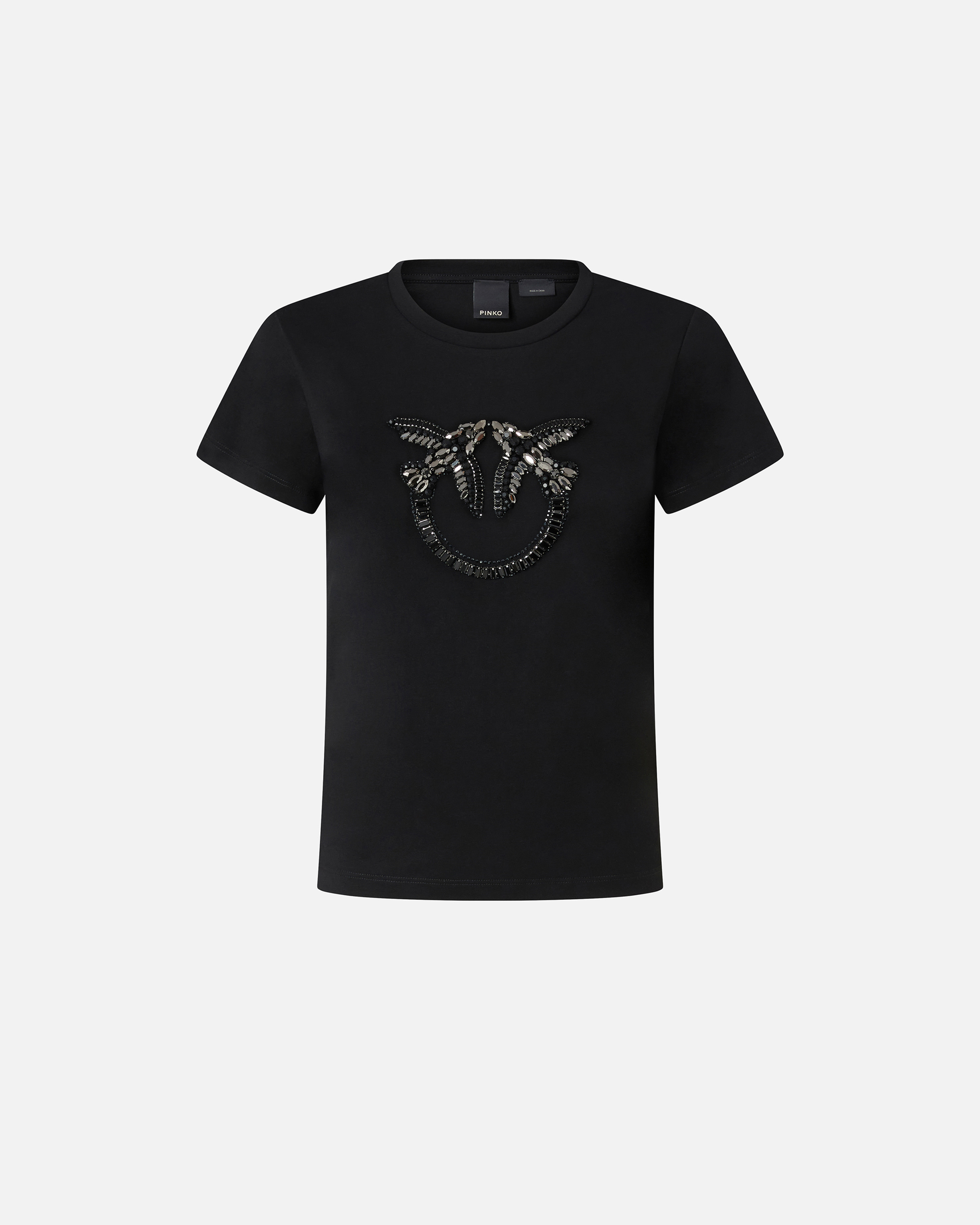 Pinko T-Shirt mit Logo-Stickerei Love Birds mit Kristallen