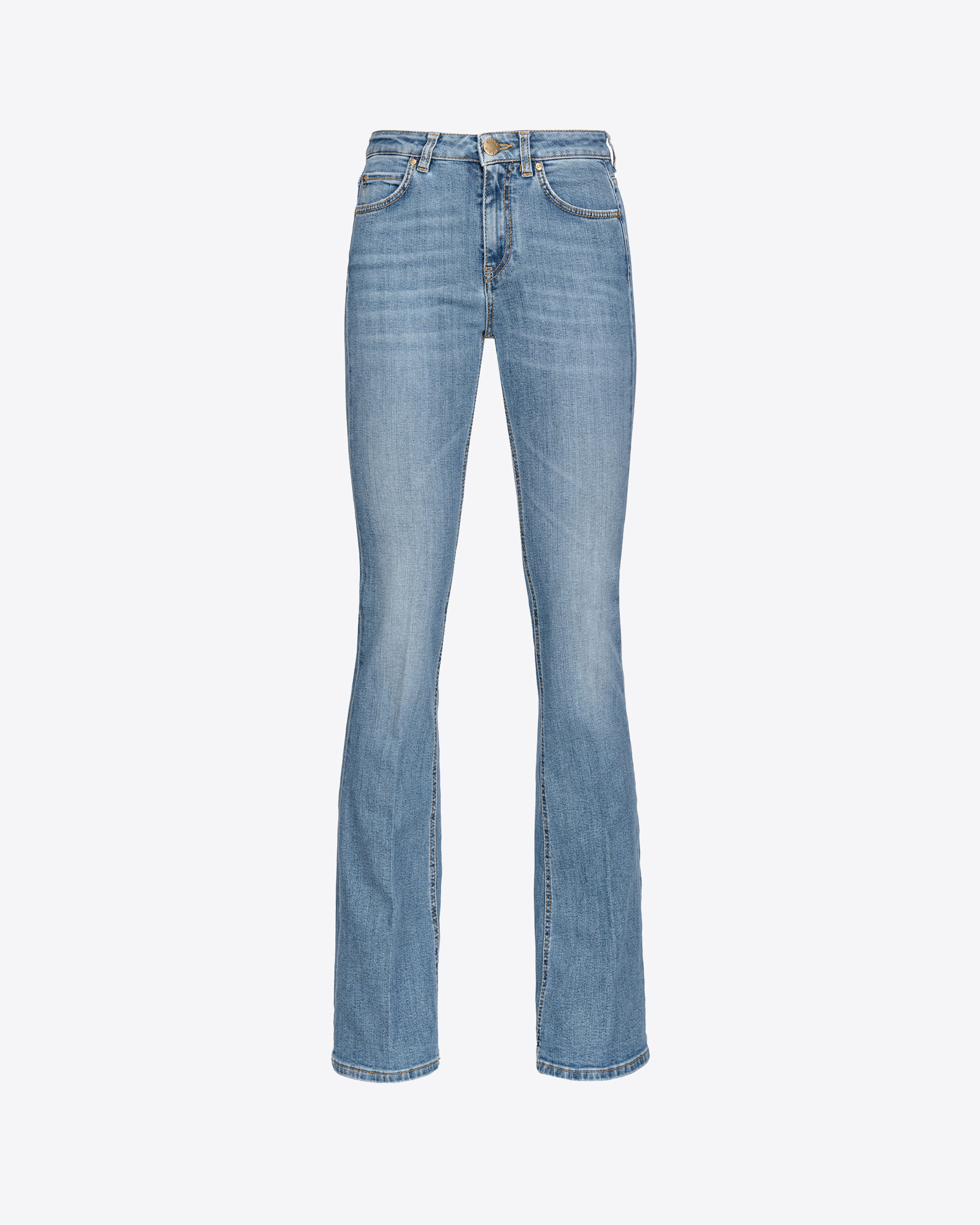 Pinko Schlagjeans aus blauem Stretch-Denim mit Love Birds-Stickerei