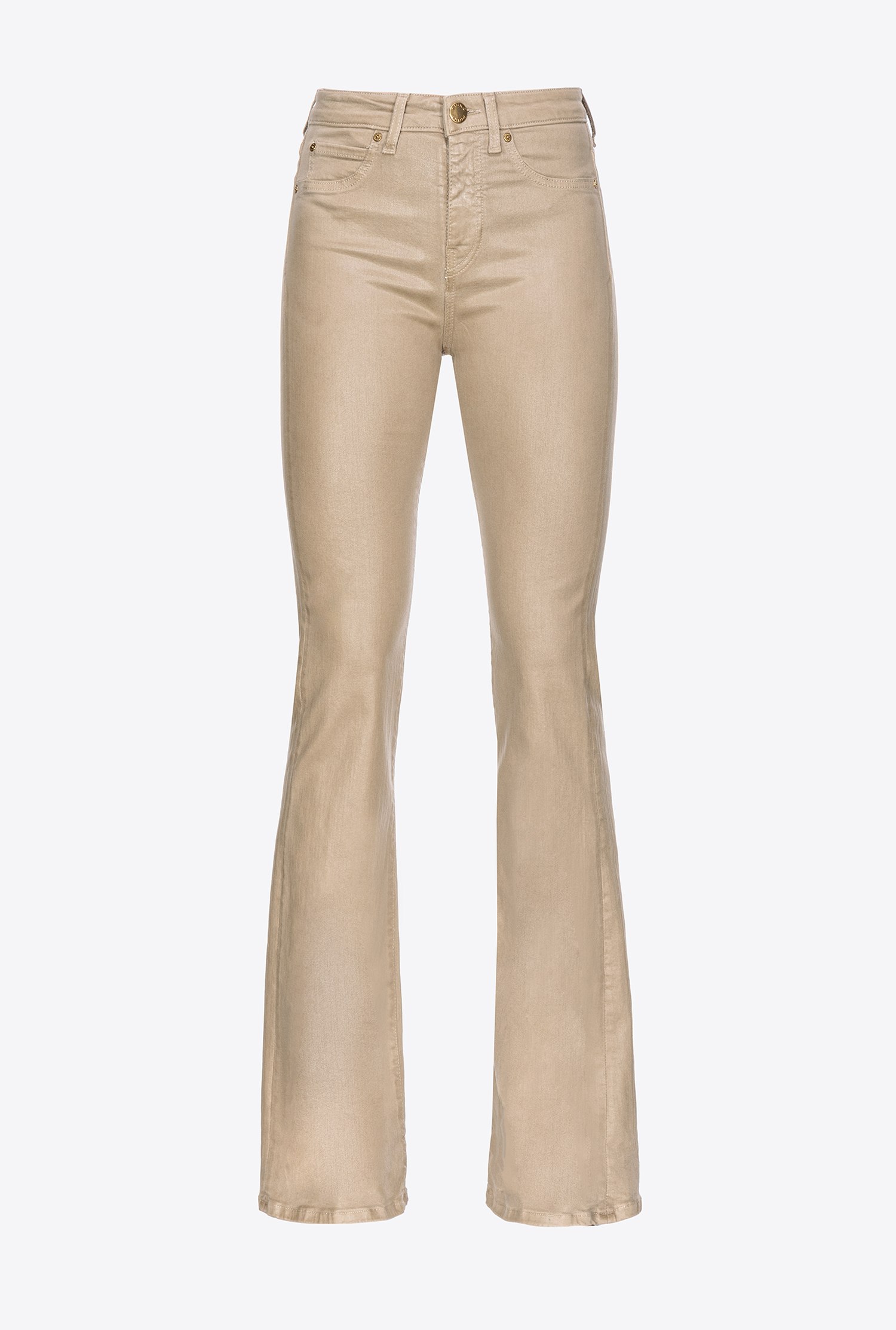 Pinko Coated Flared Jeans In Beige - Sand Dune