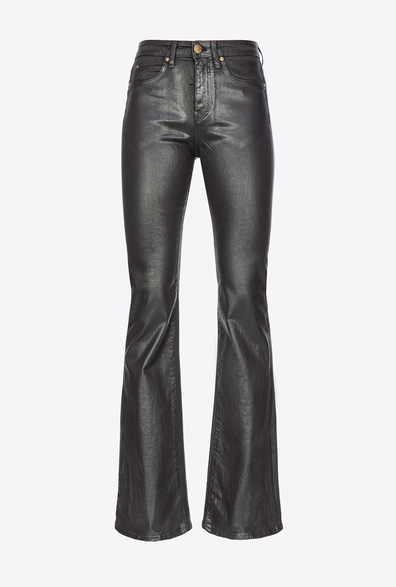 PINKO FLARED LEATHER-LOOK DRILL JEANS