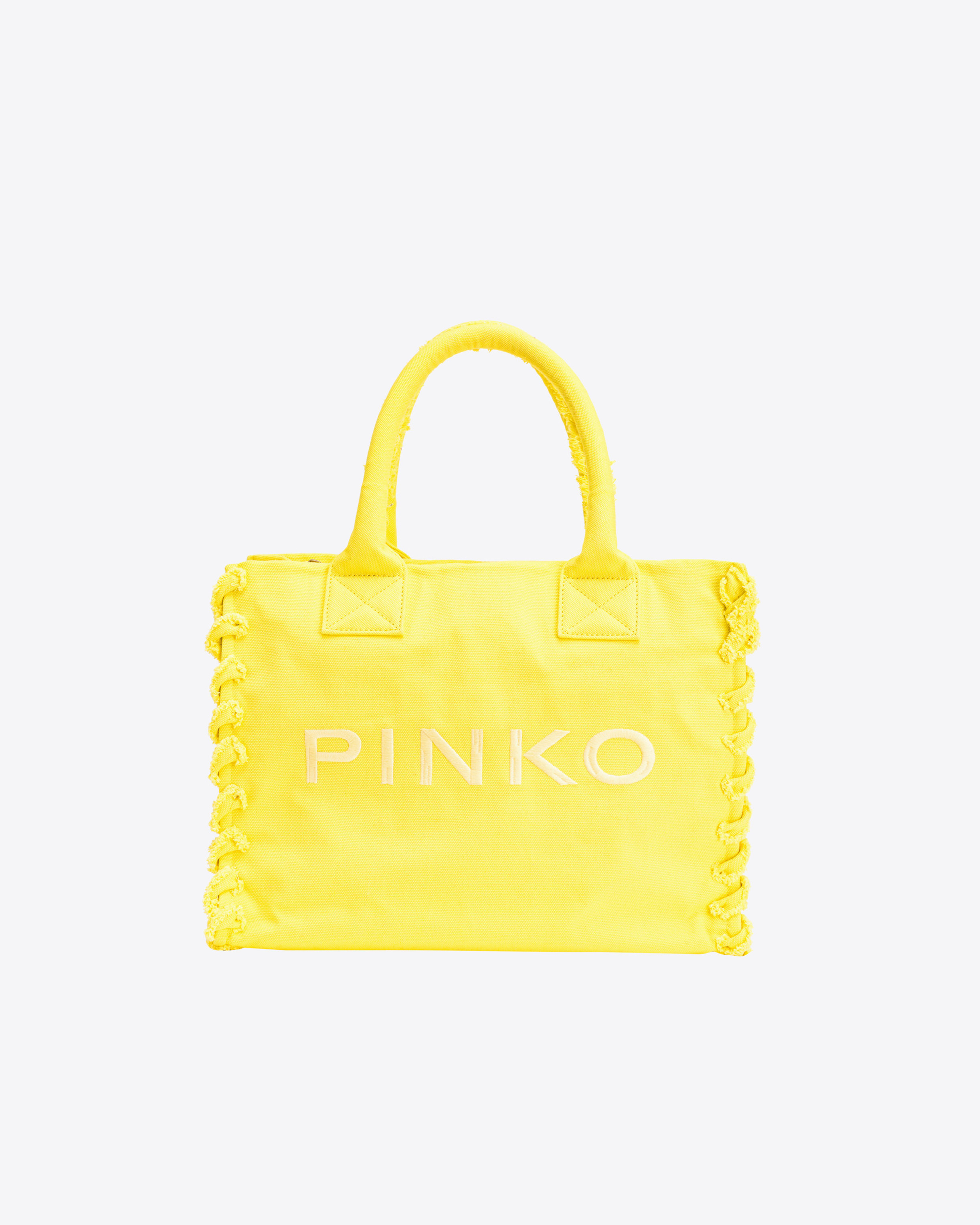 Pinko Beach Shopper In Recycled Canvas In Sun Yellow-antique Gold