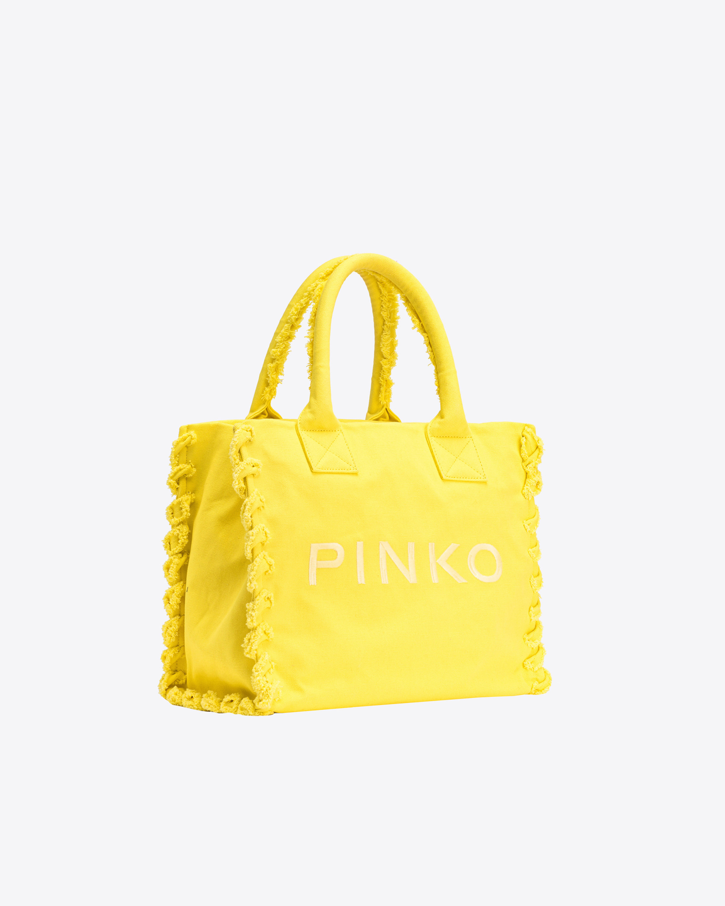 Shop Pinko Beach Shopper In Canvas Riciclato In Sun Yellow-antique Gold