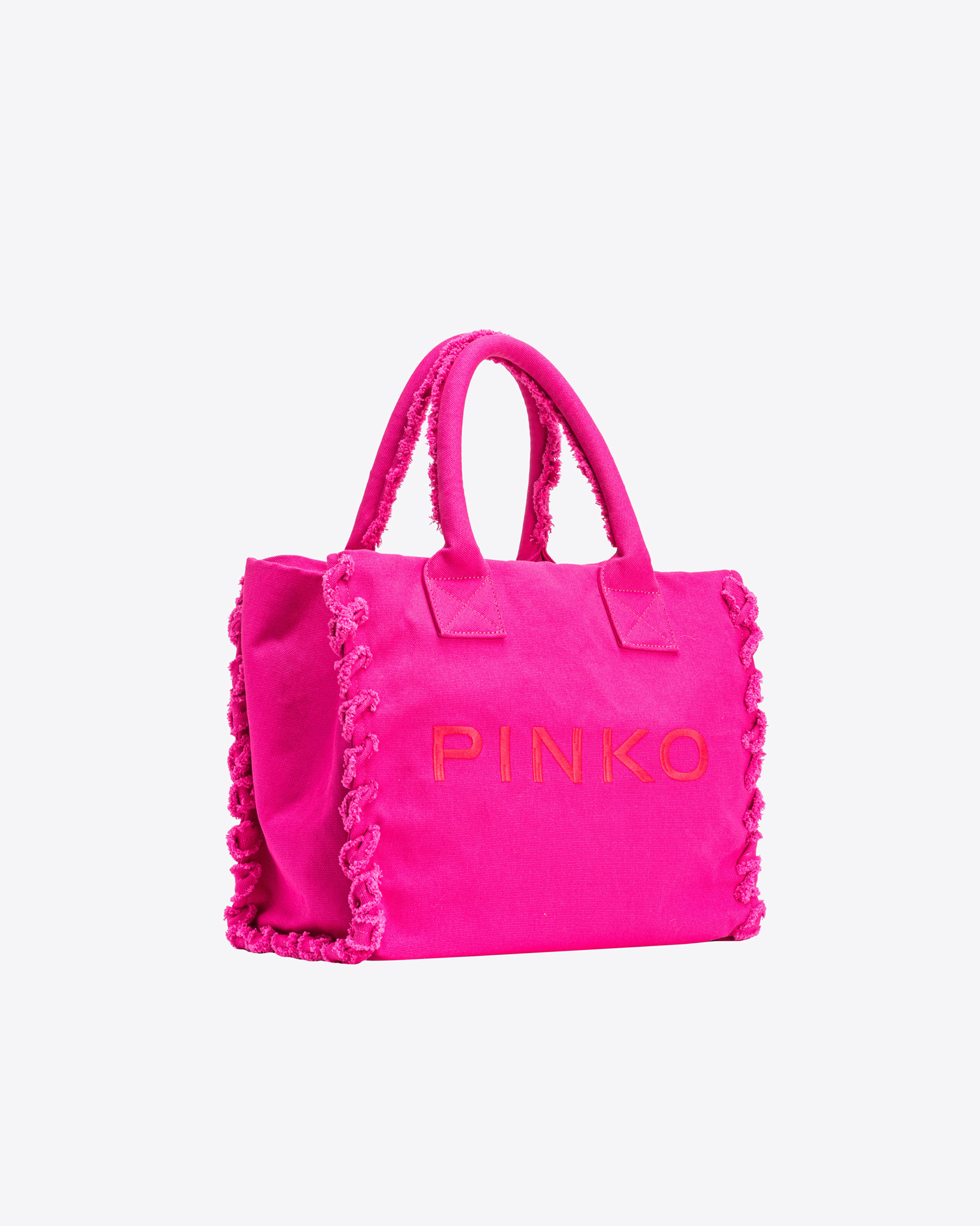 Shop Pinko Beach Shopper In Canvas Riciclato In  Pink-antique Gold