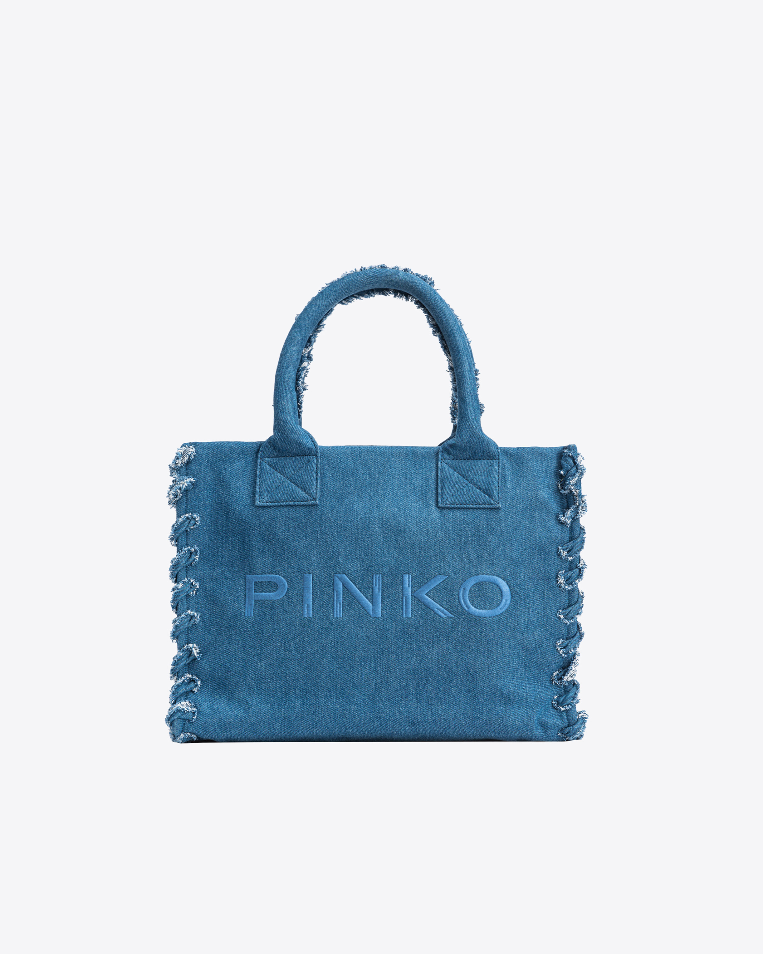 Shop Pinko Beach Shopper In Recycled Denim In Denim Blu-antique Gold