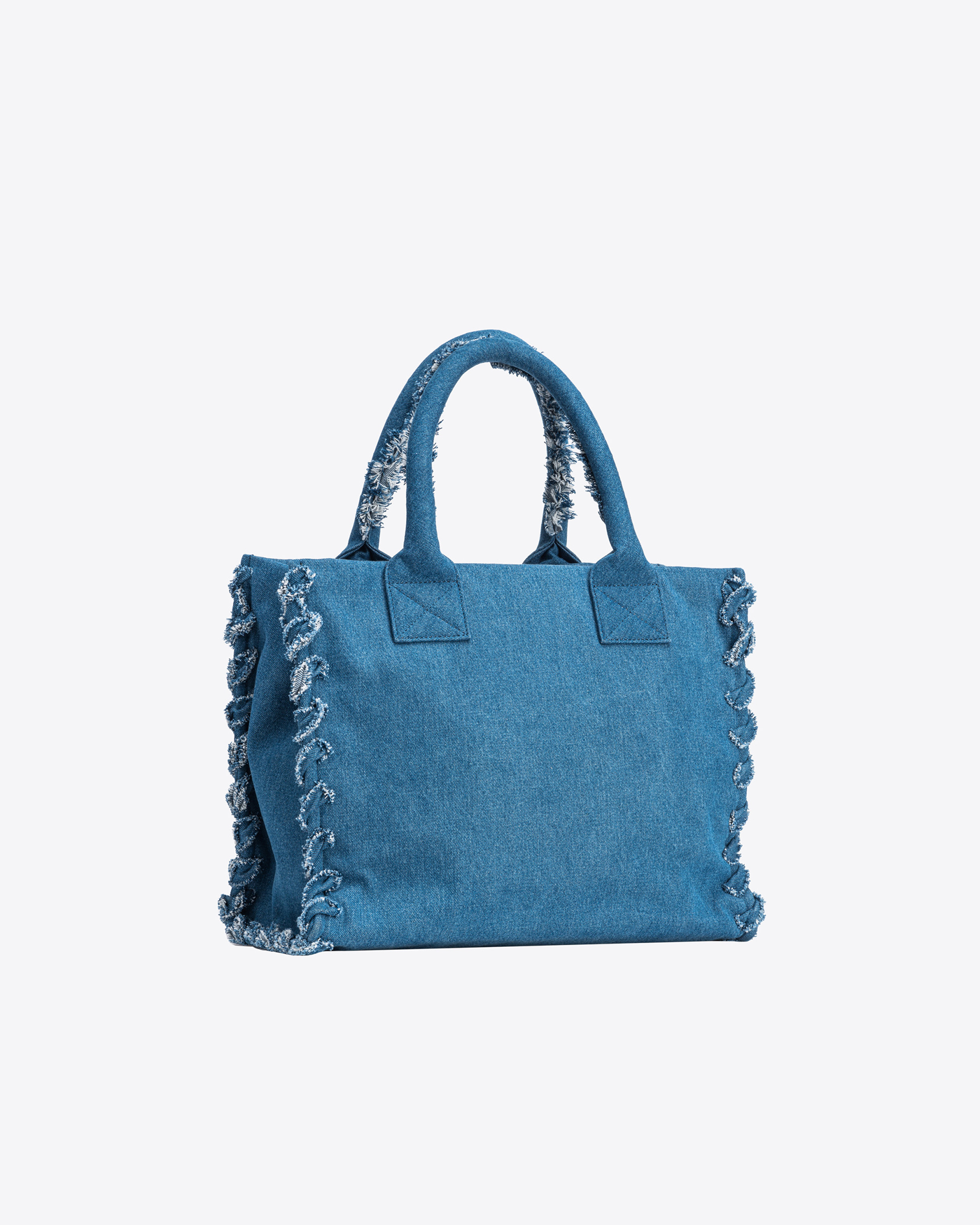 Shop Pinko Beach Shopper In Denim Riciclato In Denim Blu-antique Gold