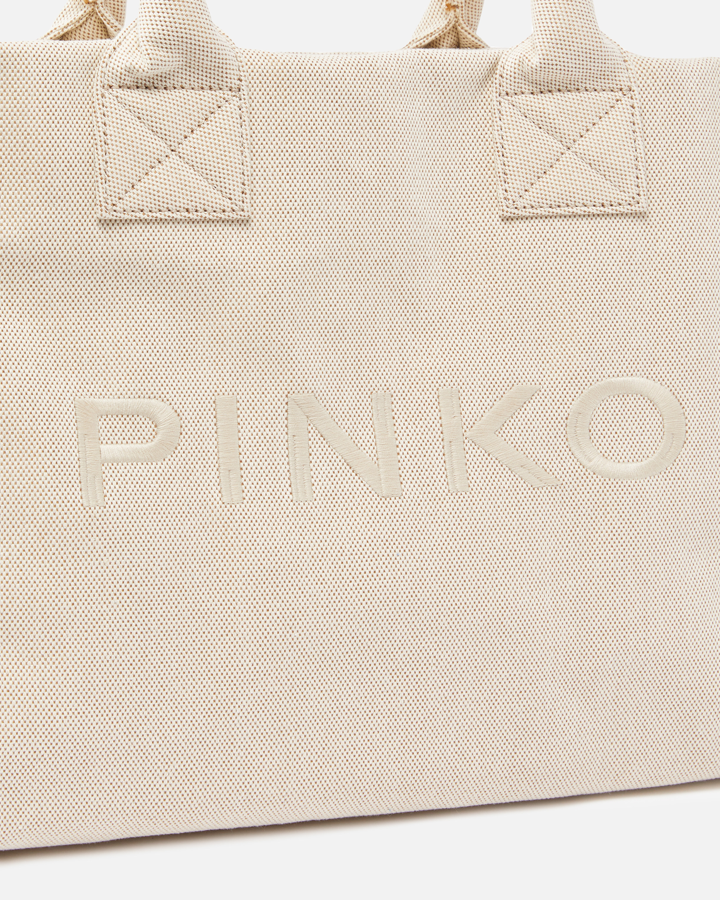 Pinko Beach Shopper In Canvas Riciclato Sale E Pepe In Sabbia/ecru-antique Gold