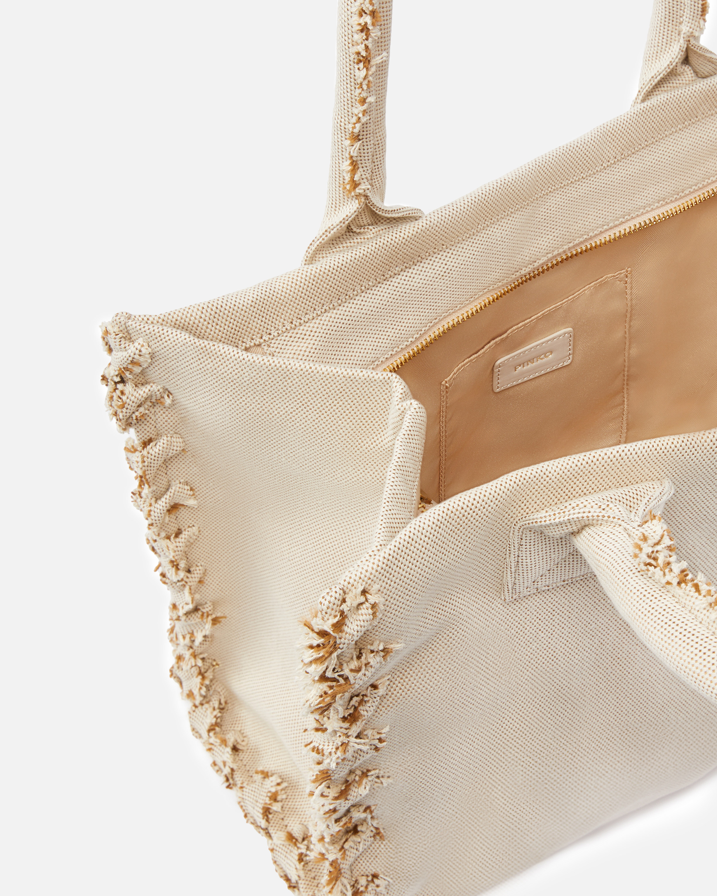 Pinko Beach Shopper In Canvas Riciclato Sale E Pepe In Sabbia/ecru-antique Gold