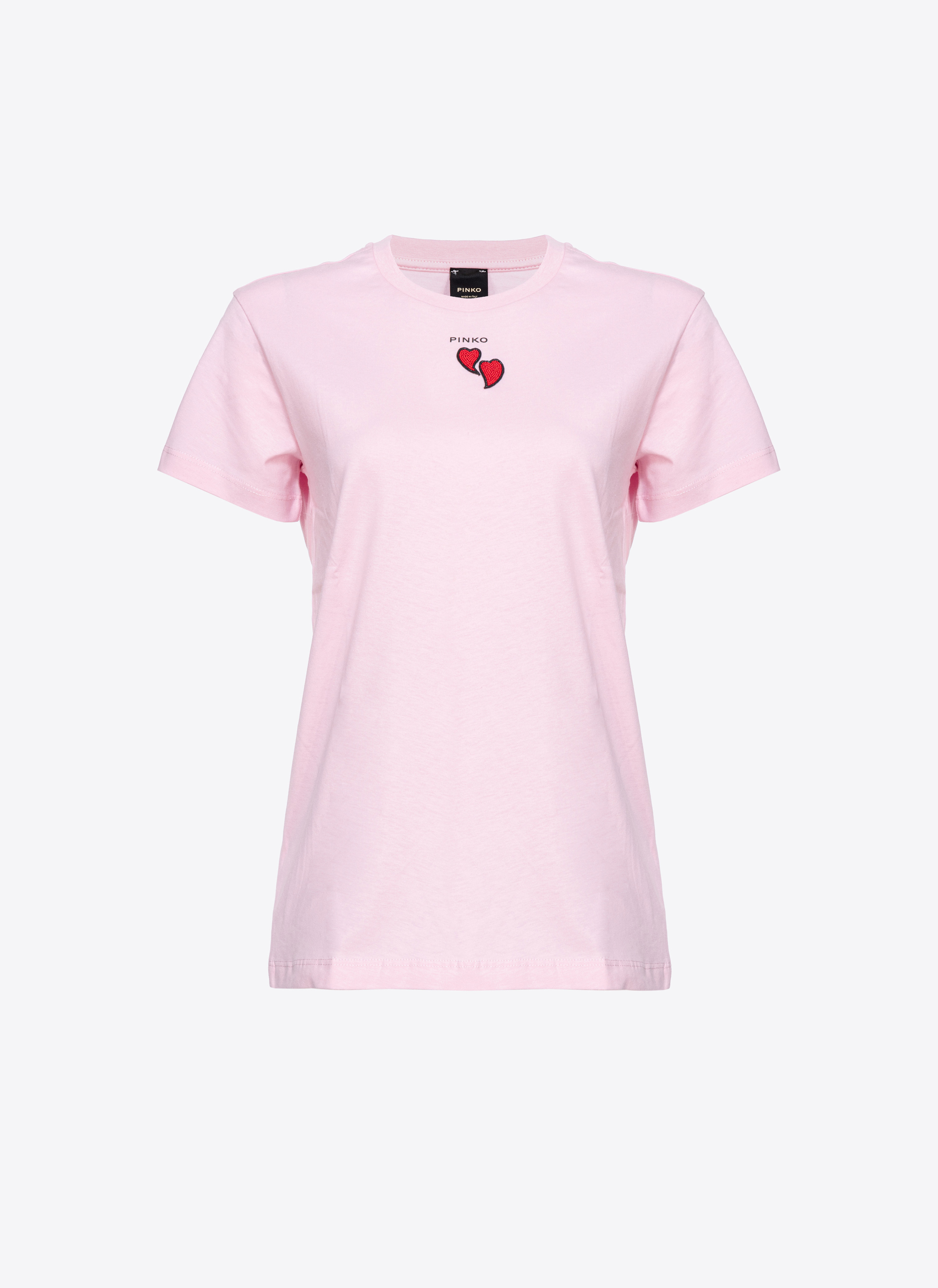 Pinko T-shirt With Heart Embroidery In Rose Pâle/lilas