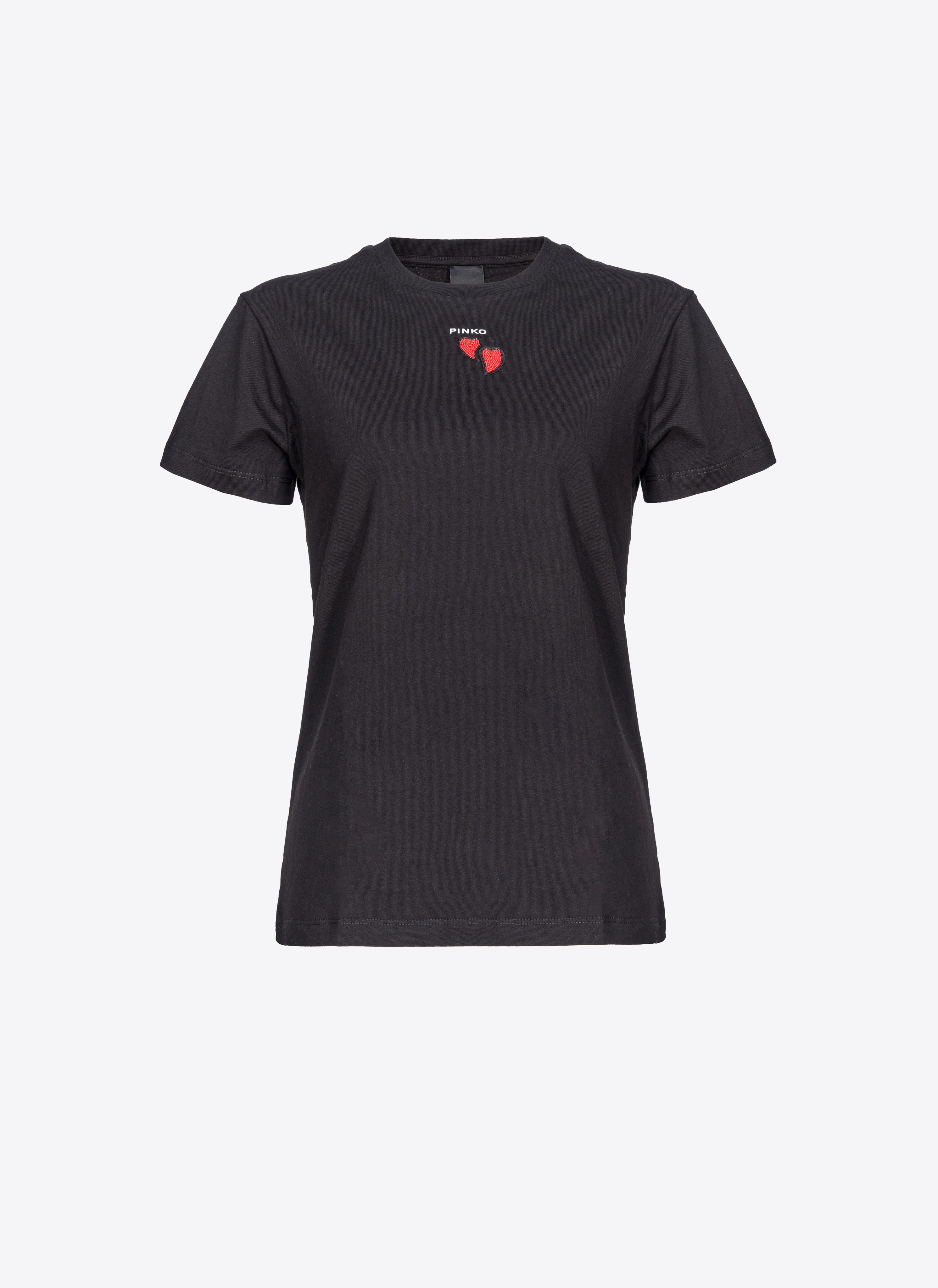 Shop Pinko T-shirt With Heart Embroidery In Limo Black