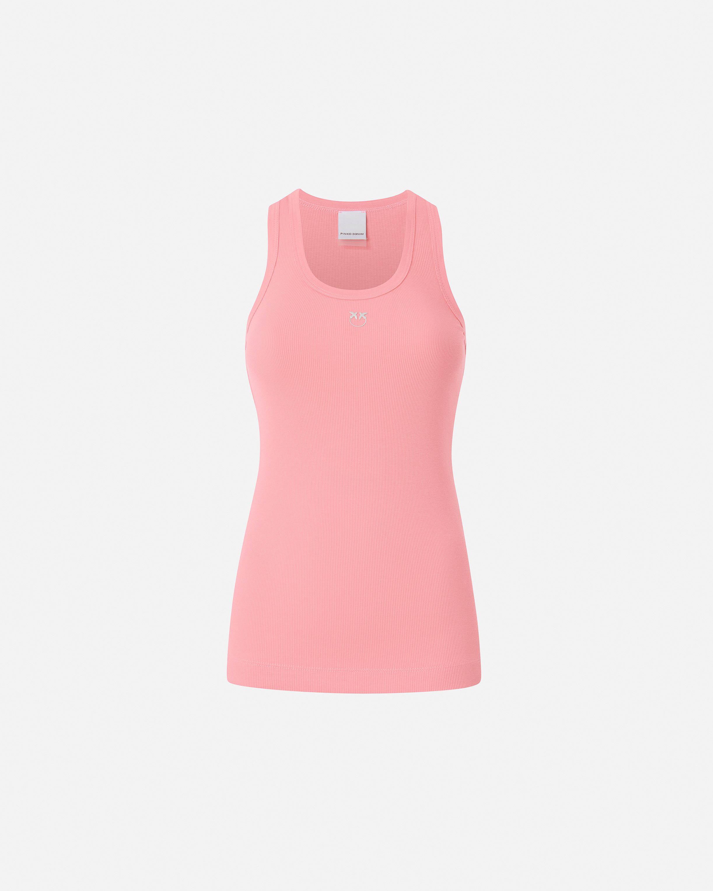 Pinko Ribbed Tank Top With Bird Logo In Sunny Coral