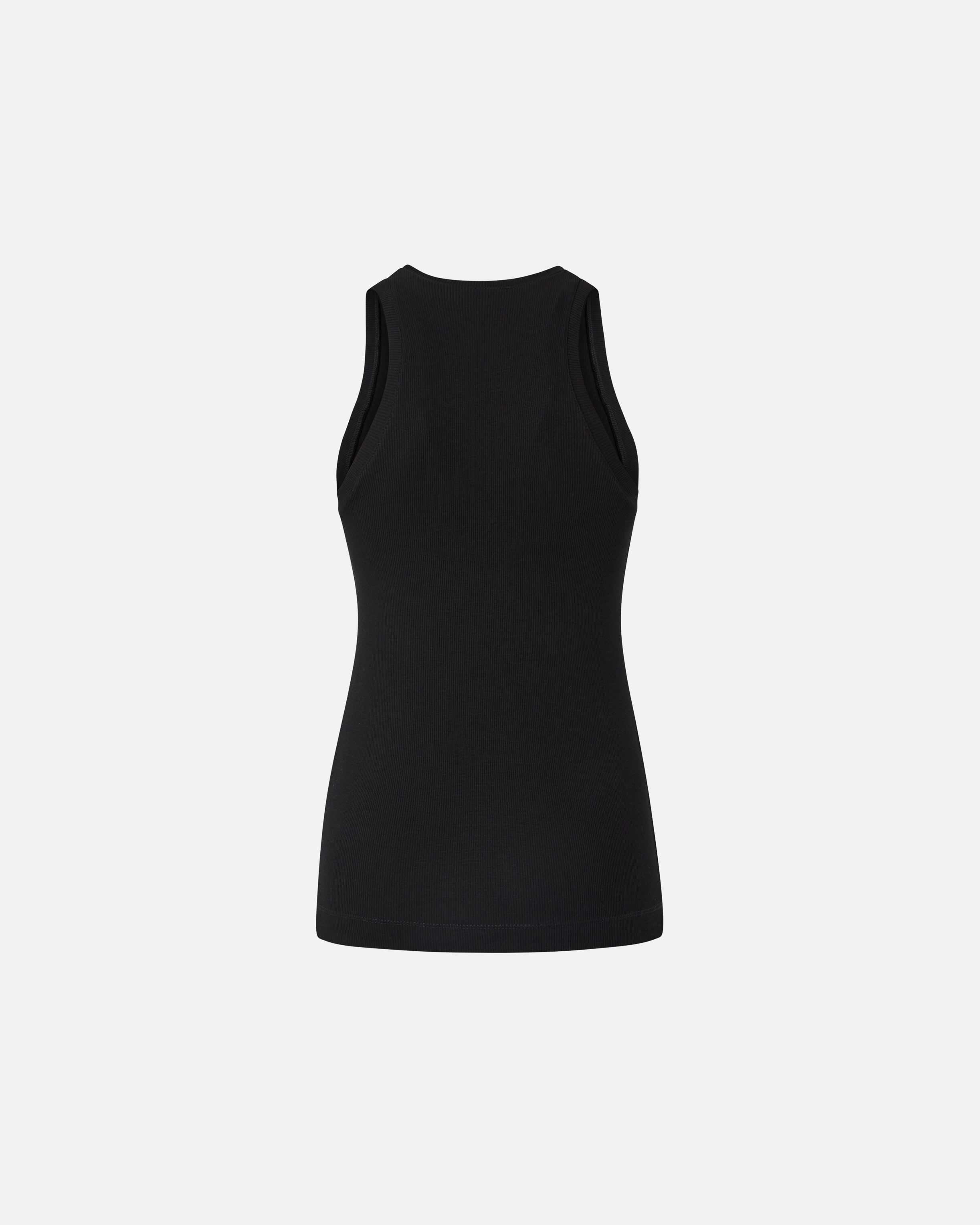 Pinko Crewneck Logo Ribbed Sleeveless Top In Limo Black