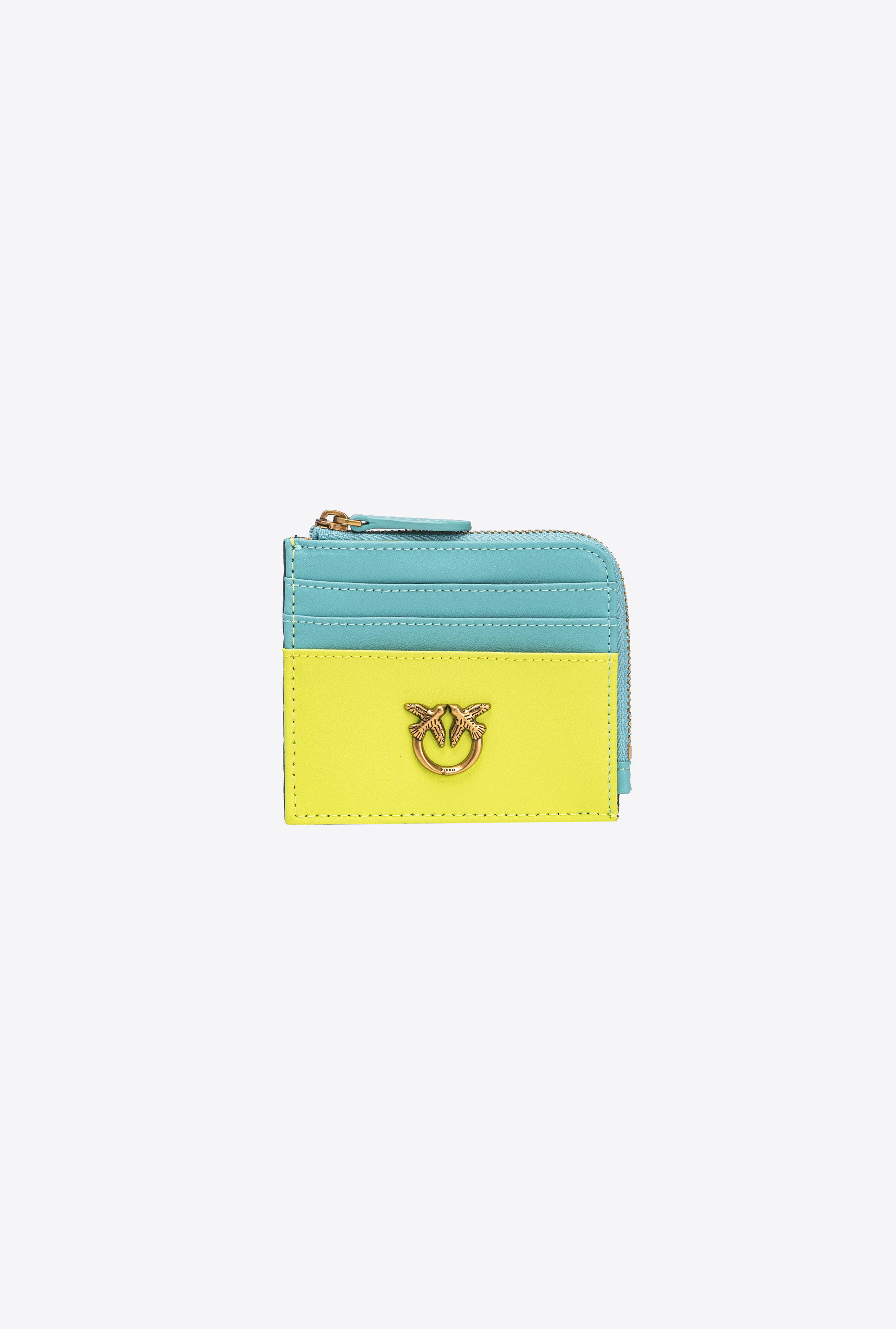 Pinko Chevron Mini Card Holder In Mult. Green/yellow/light Blue-antique Gold