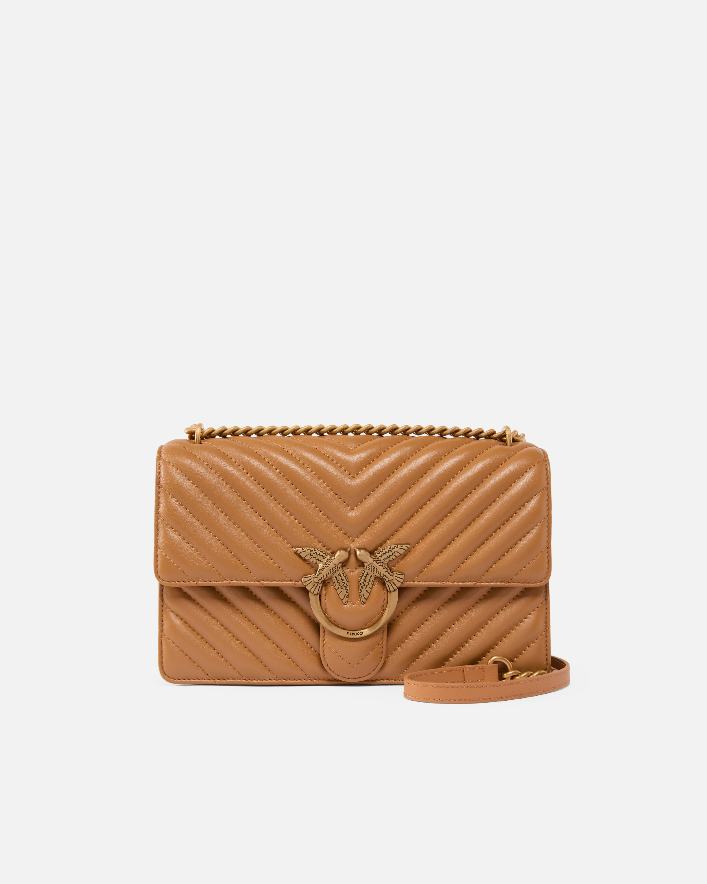 Pinko Classic Love Bag One Chevron In Nougat-antique Gold